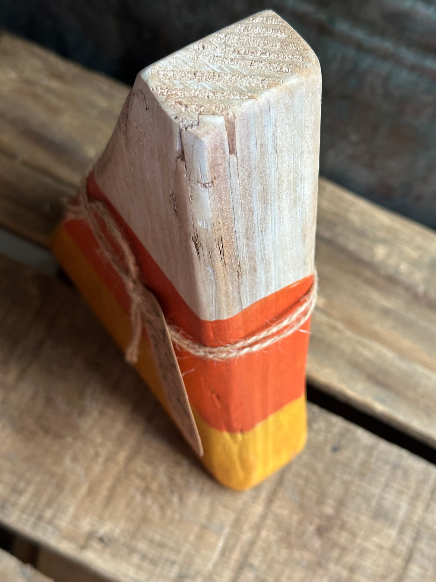 Distressed Candy Corn shelf sitter— trick or treat