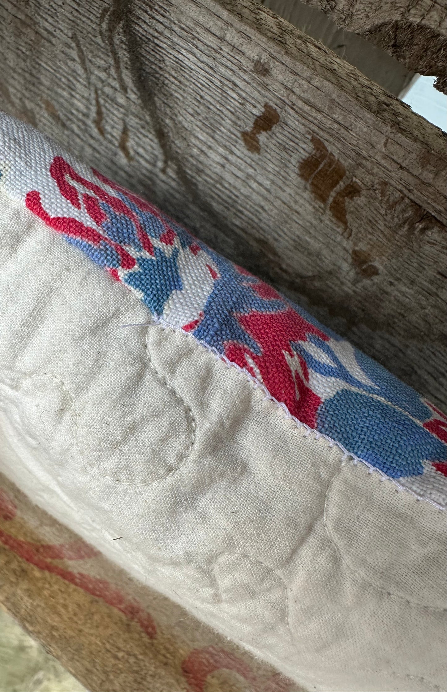 Vintage Red White Blue Flower Tablecloth Pillow