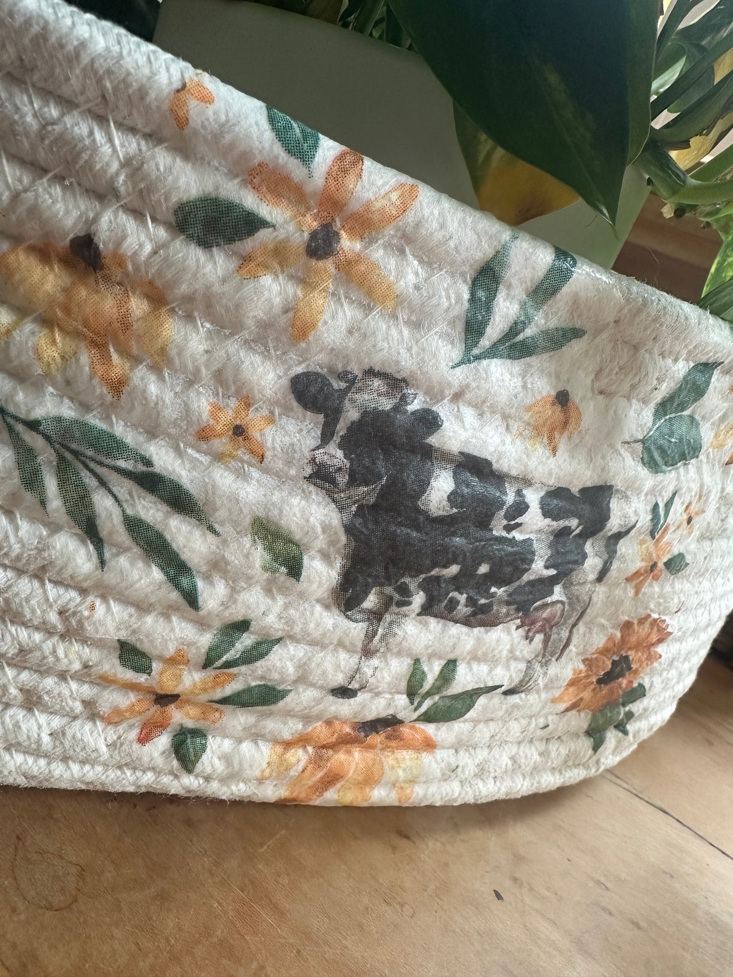 Cotton Woven Basket Decoupaged