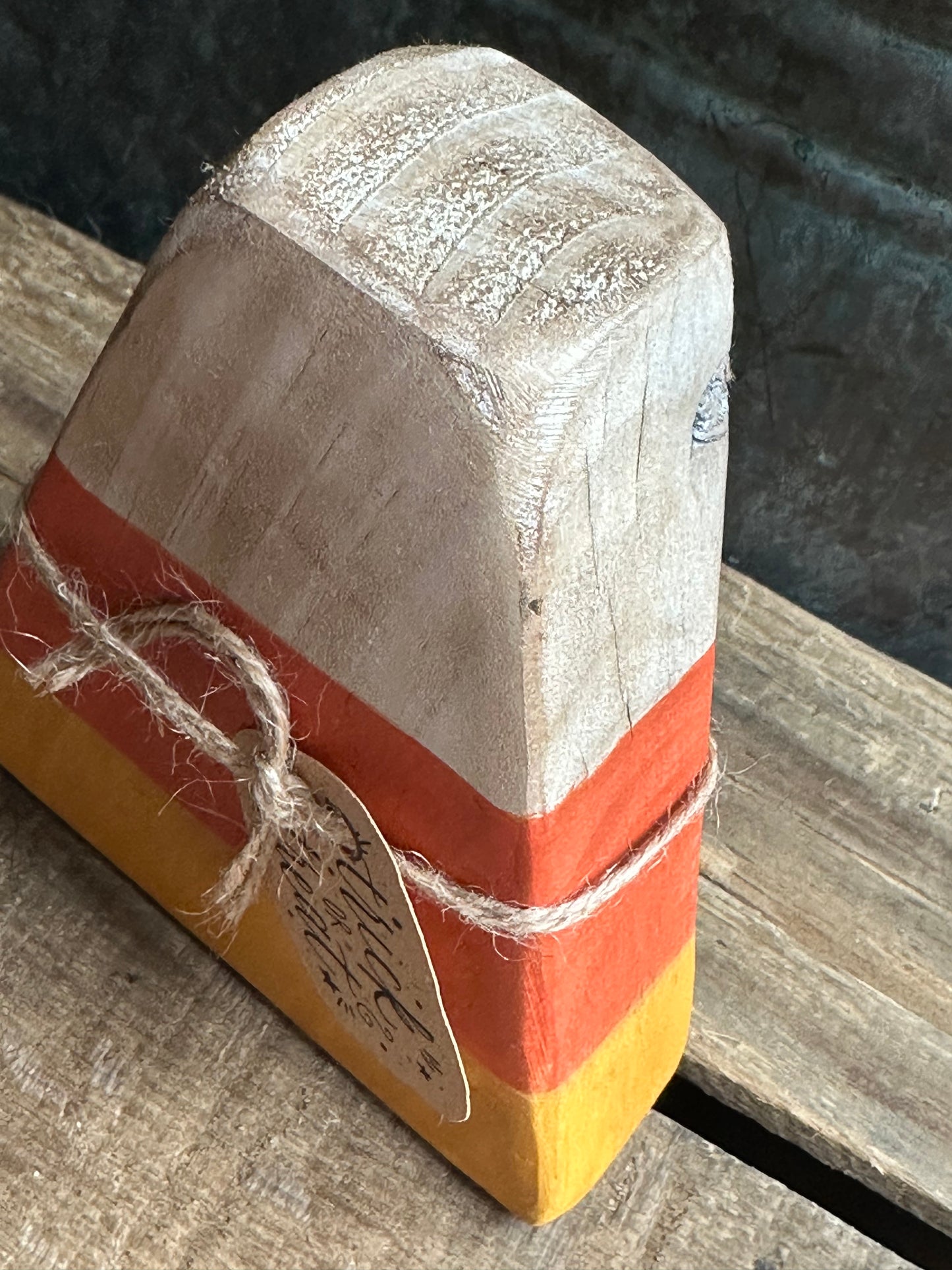 Distressed Candy Corn shelf sitter— trick or treat
