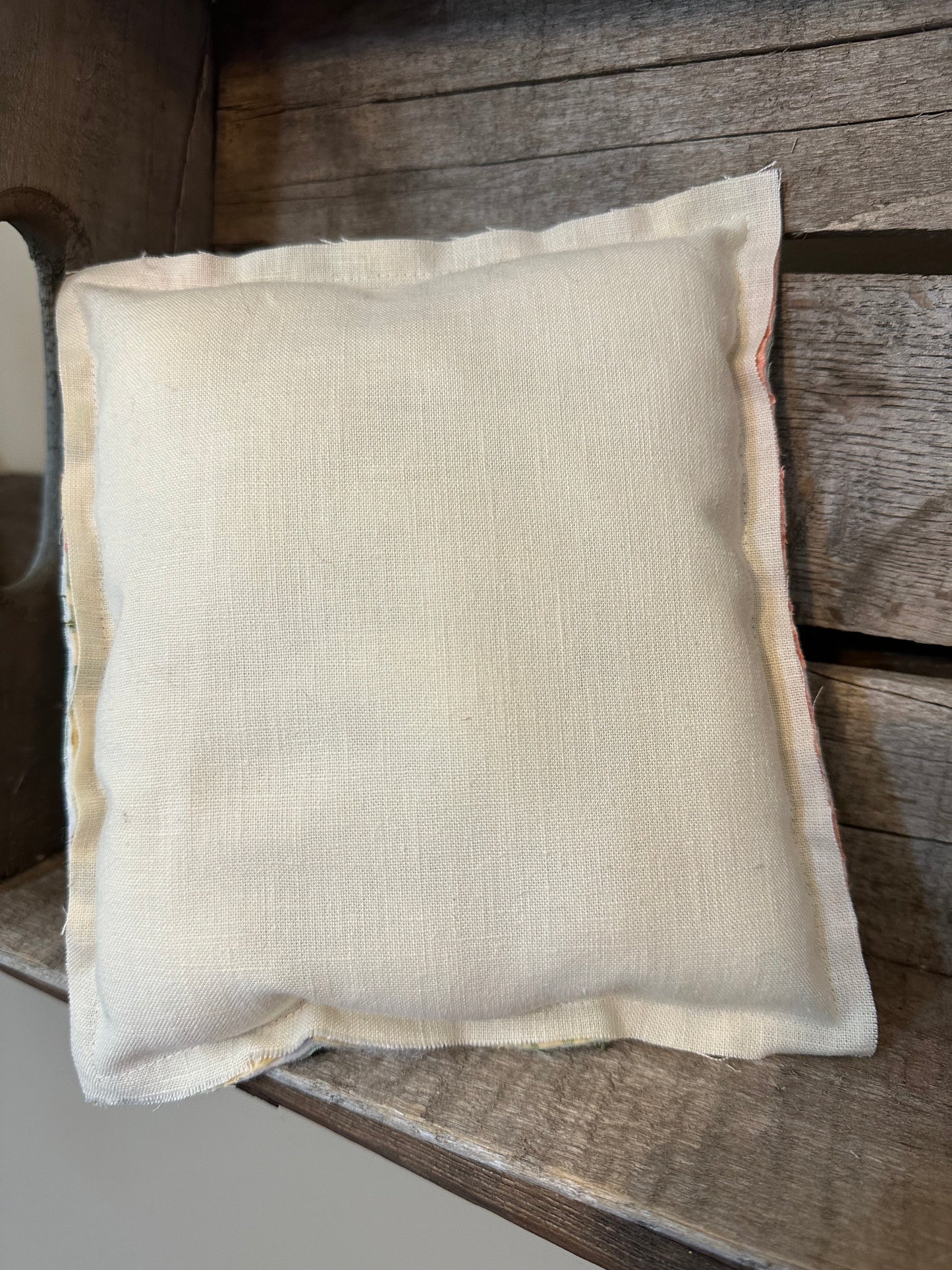 Daisy HOPE Vintage Quilted LINEN Back Pillow Raw Edge
