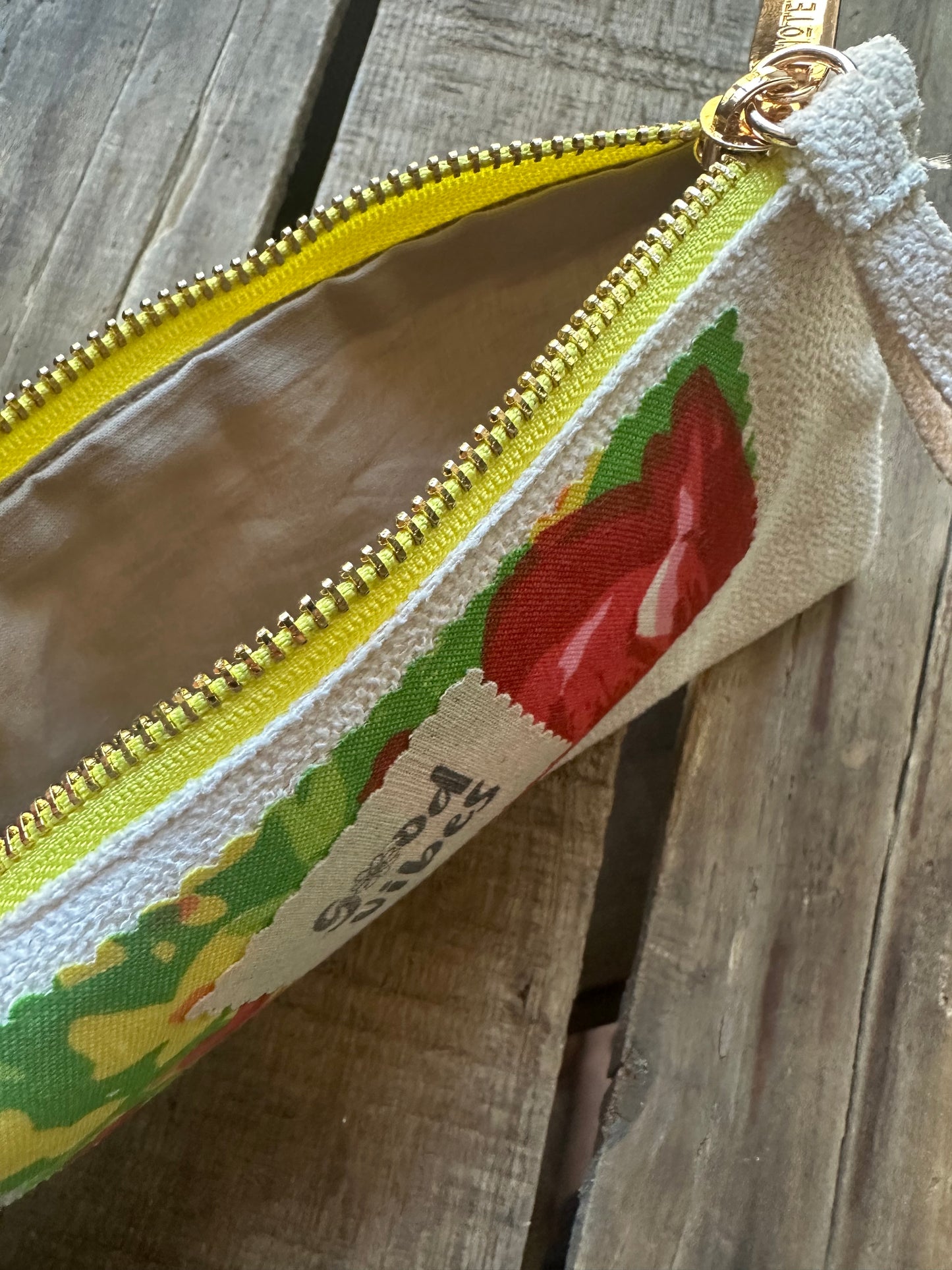 Fabric Repurposed Pouch: good vibes