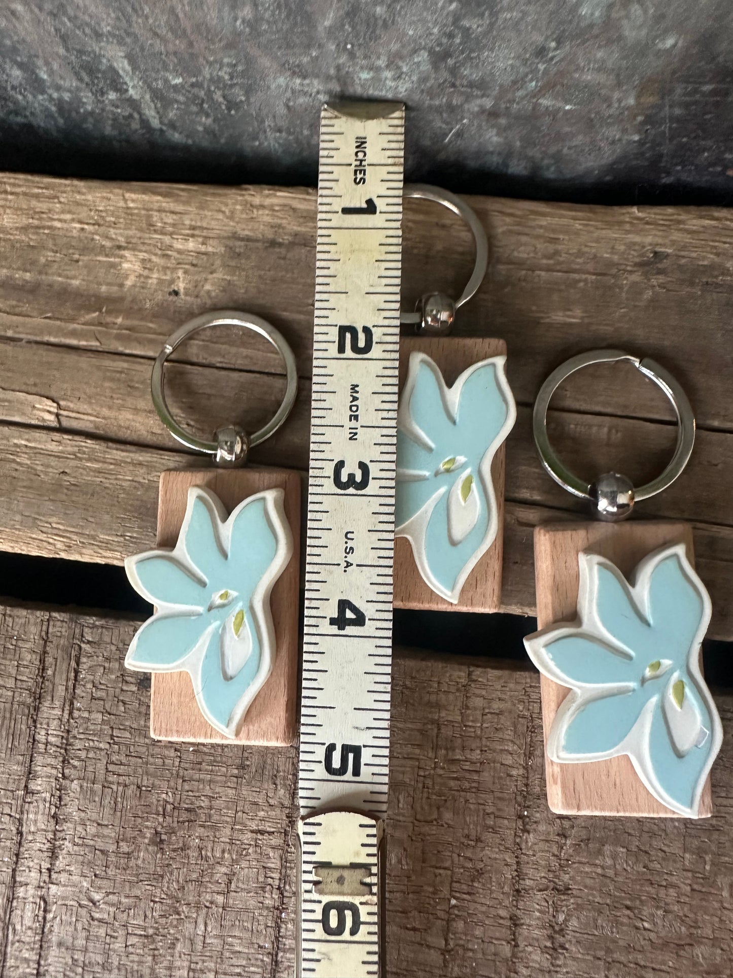 Repurposed Blue resin flower keychain