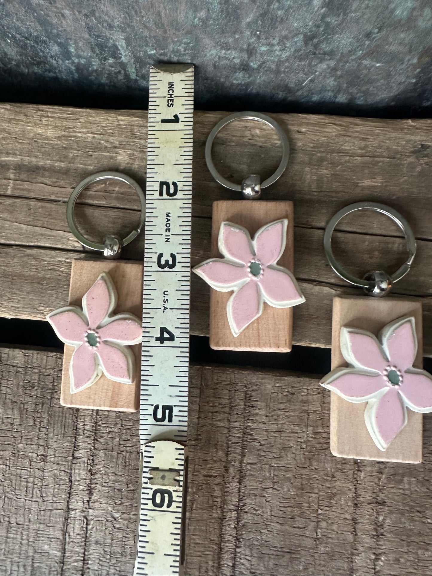 Repurposed Light Pink resin flower keychain