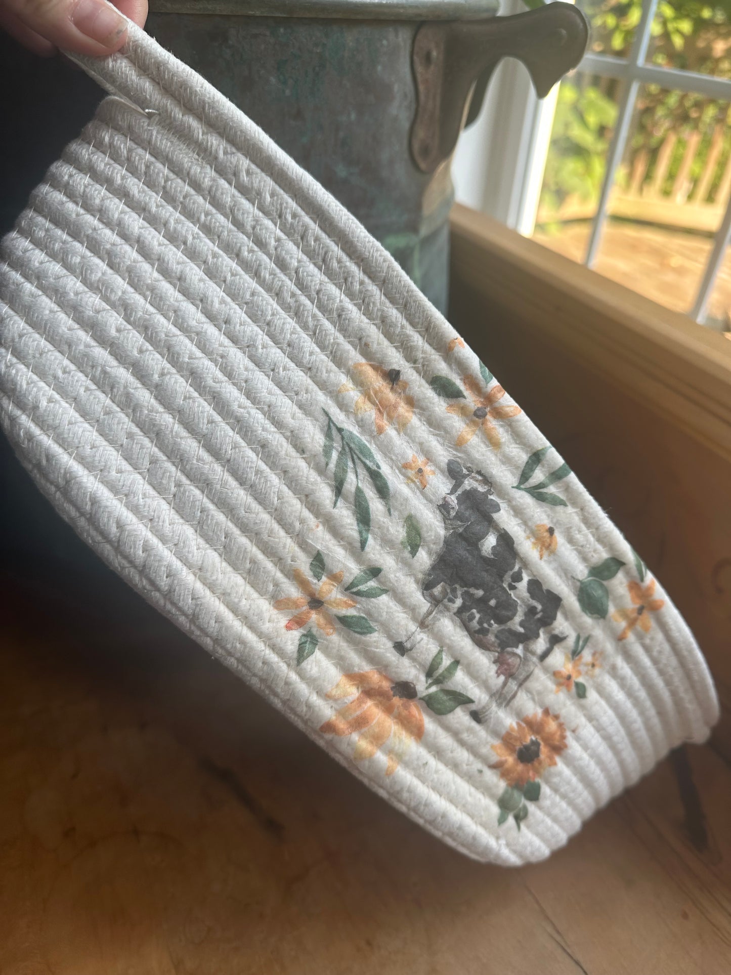 Cotton Woven Basket Decoupaged
