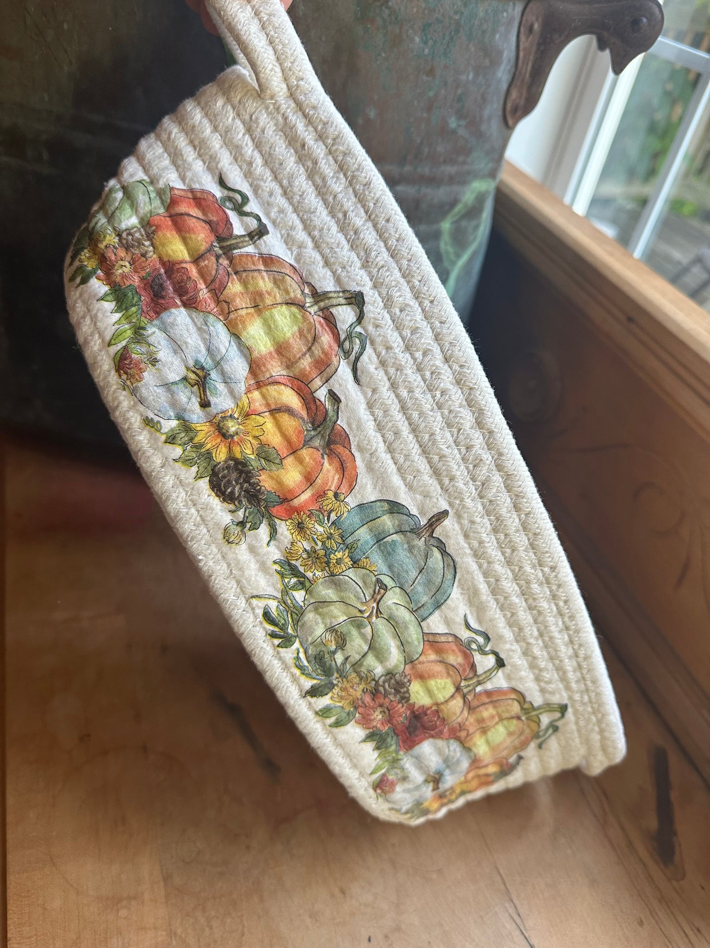 Cotton Woven Basket Decoupaged Fall