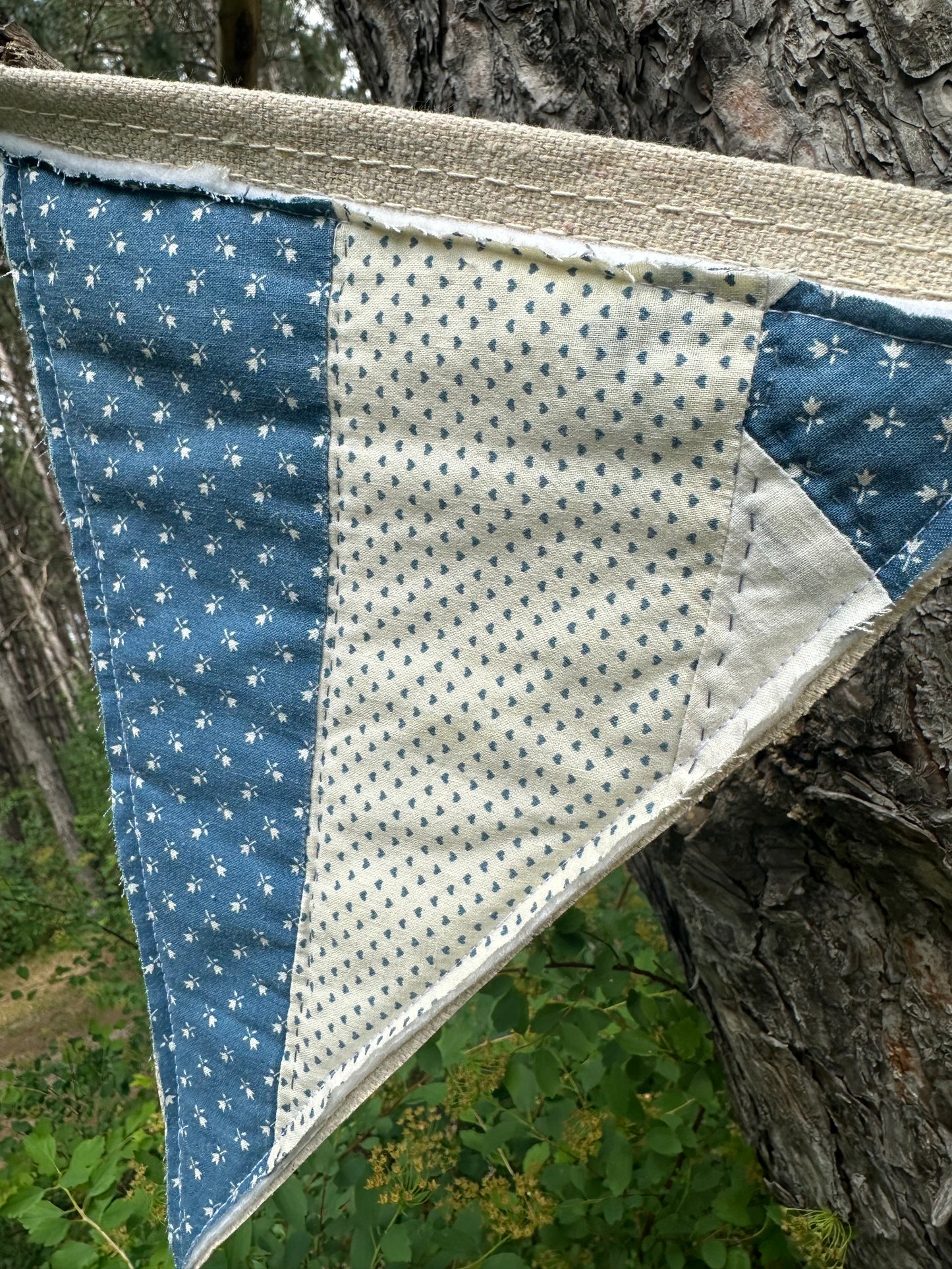 BANNER Patriotic Retro Blue Quilt + Red Pendants