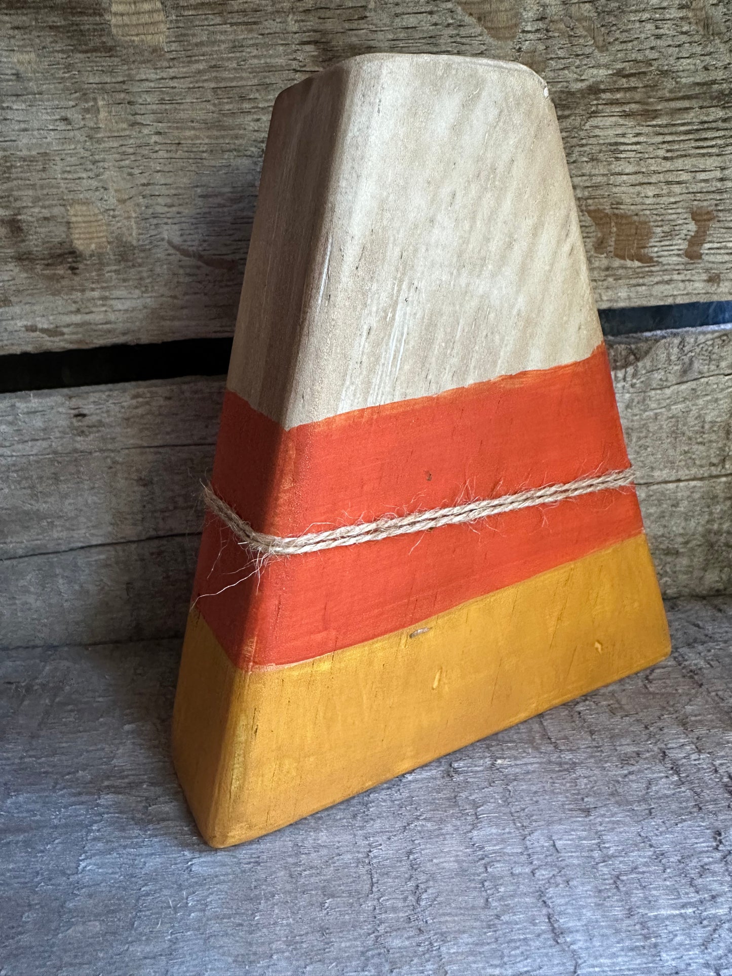 Distressed Candy Corn shelf sitter— trick or treat