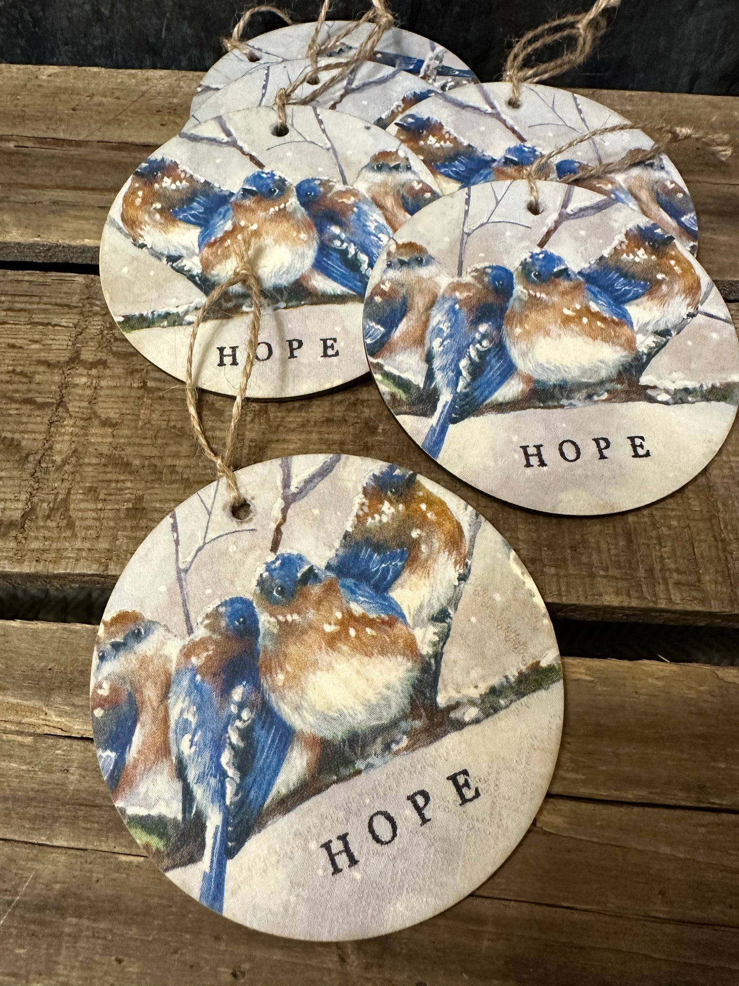 Blue birds HOPE wood hanger- SET of 3