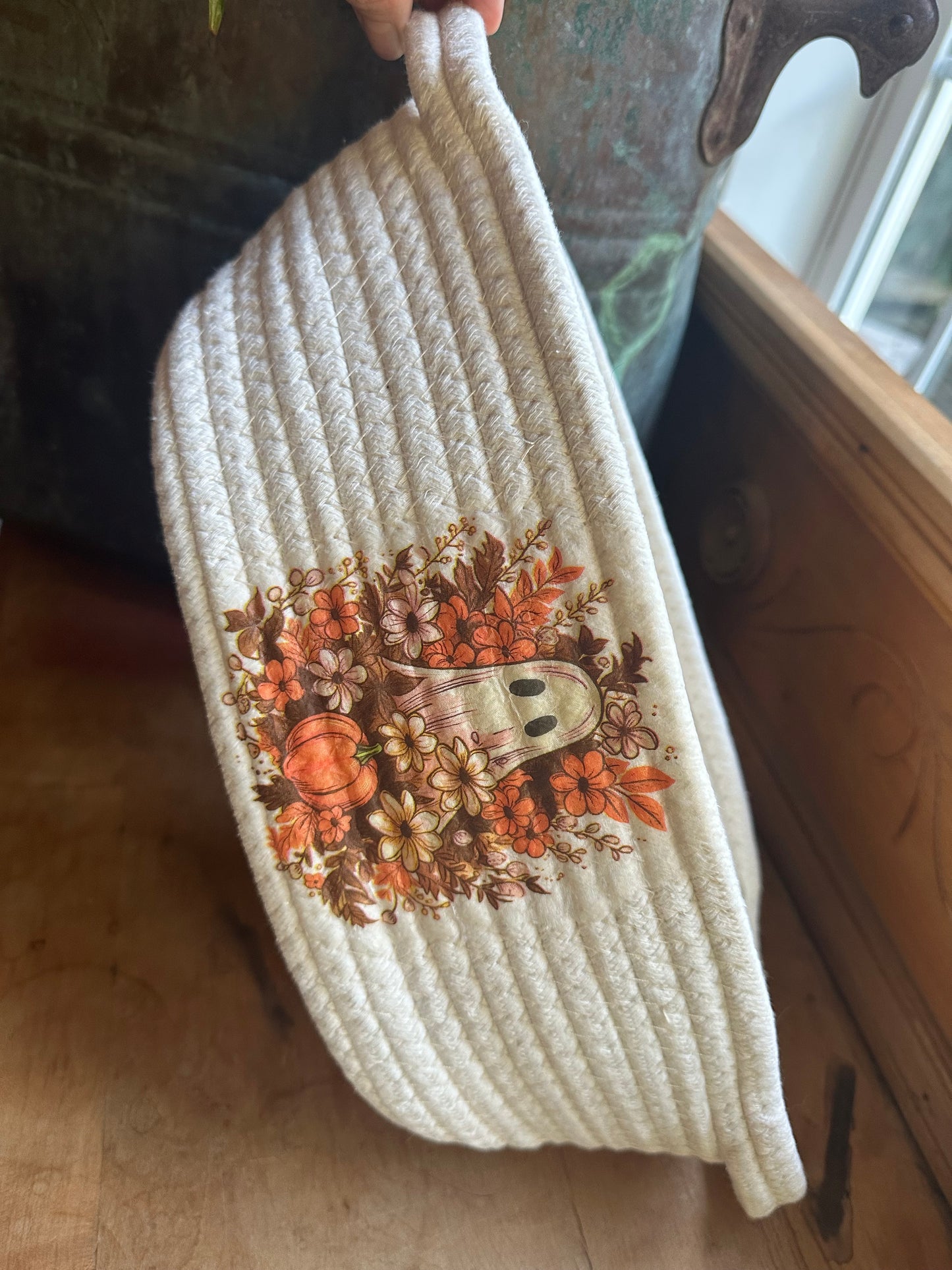 Cotton Woven Basket Decoupaged Fall