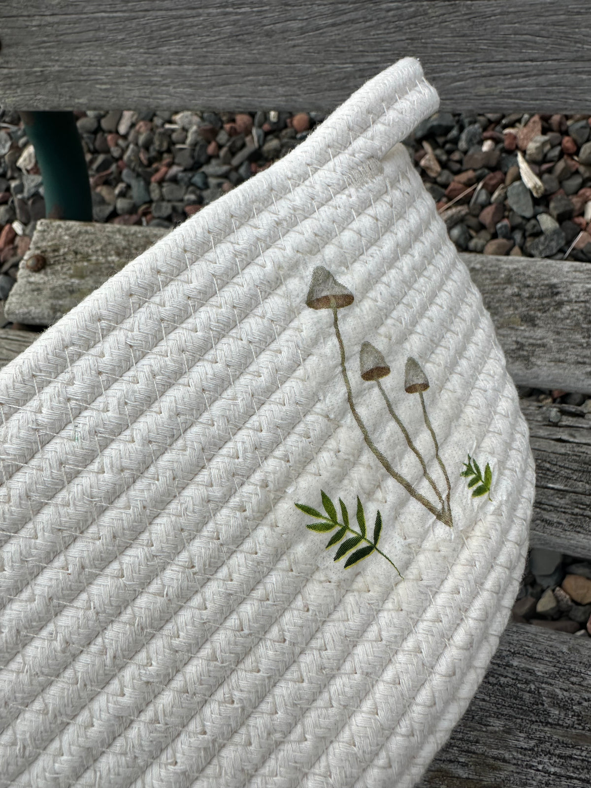 Cotton Woven Basket Decoupaged Fall Mushrooms