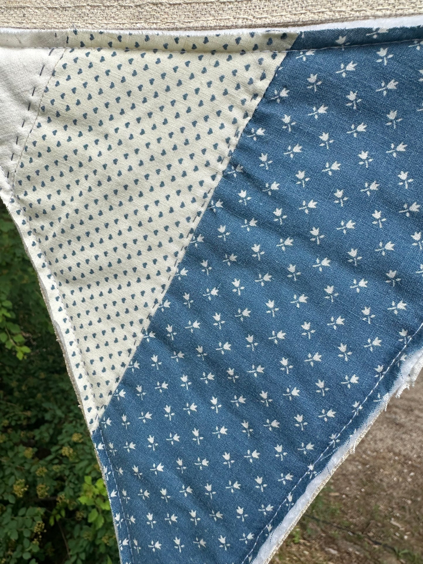 BANNER Patriotic Retro Blue Quilt + Red Pendants