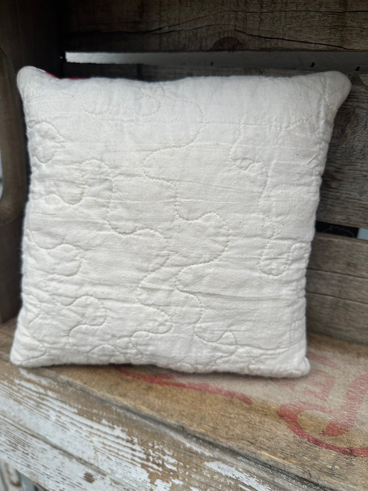 Vintage Red White Blue Flower Tablecloth Pillow