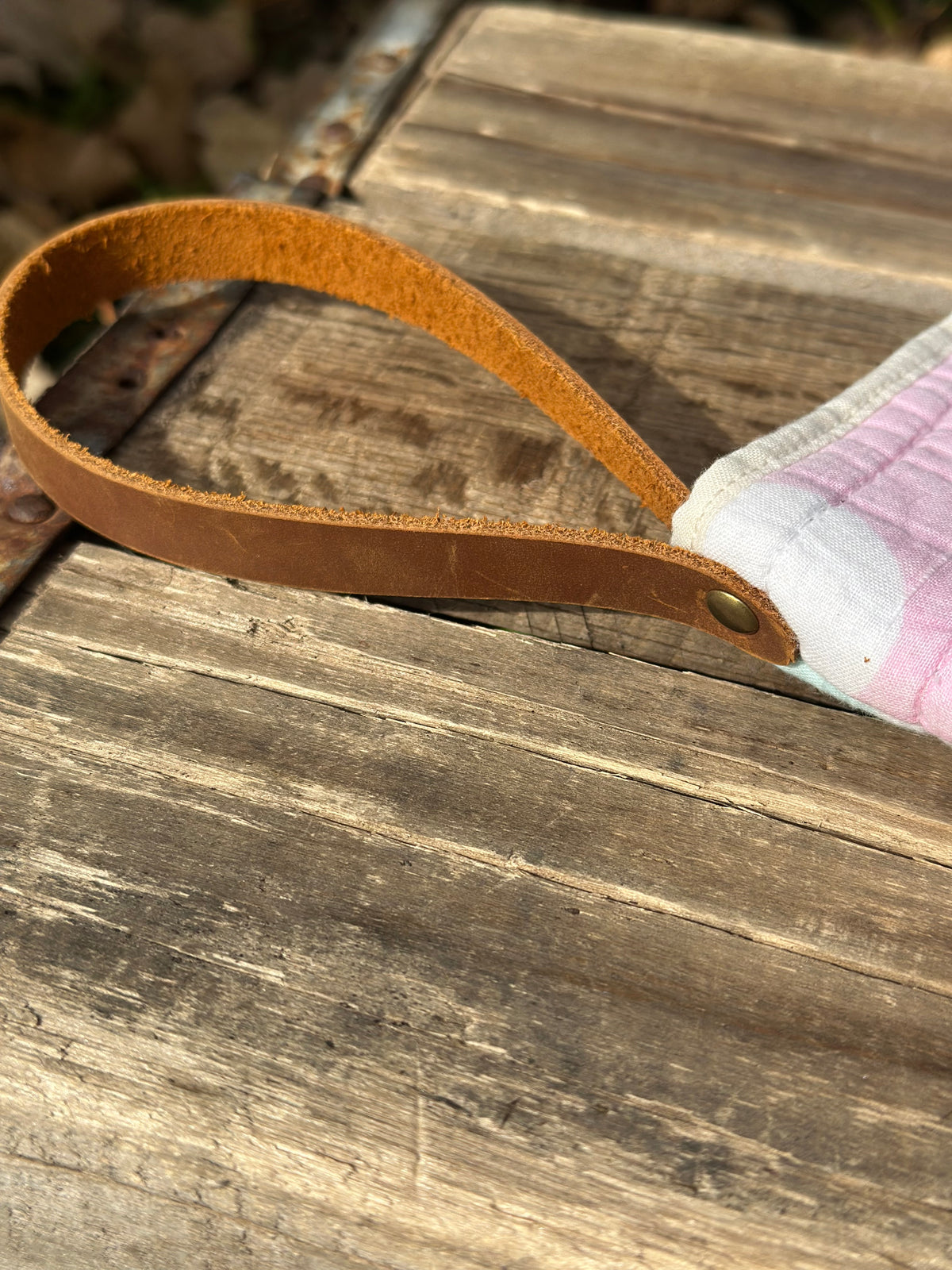 Pink Polka-Dot Quilt Book Sleeve with Leather Wristlet