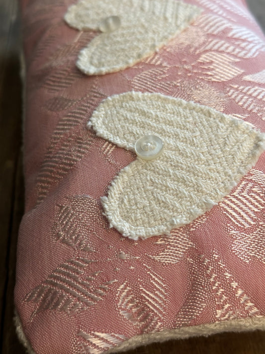 Blanket Pillow with Hearts + Vintage Buttons