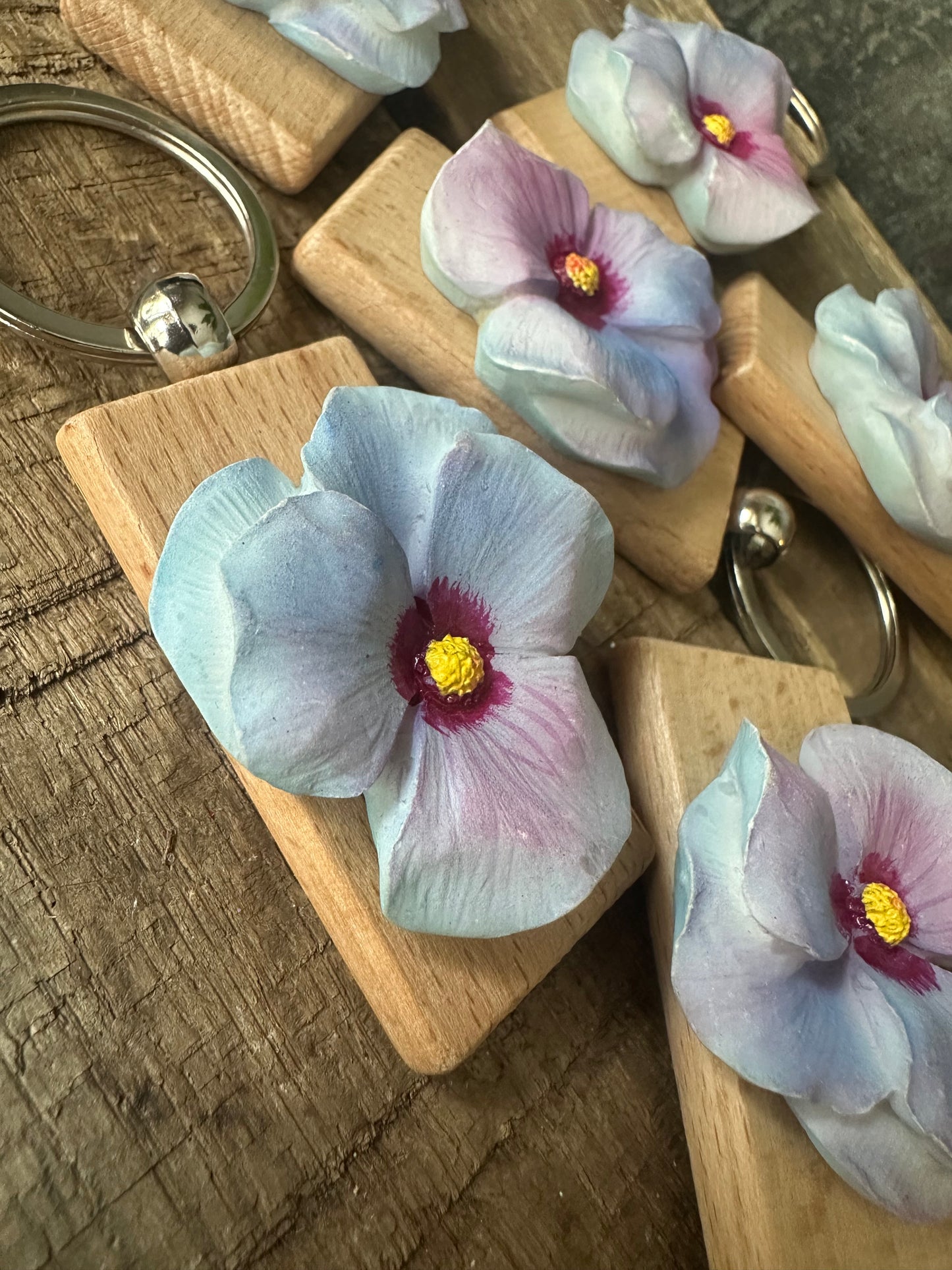 Repurposed Blue Purple resin flower keychain