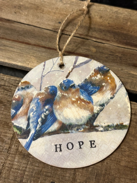 Blue birds HOPE wood hanger