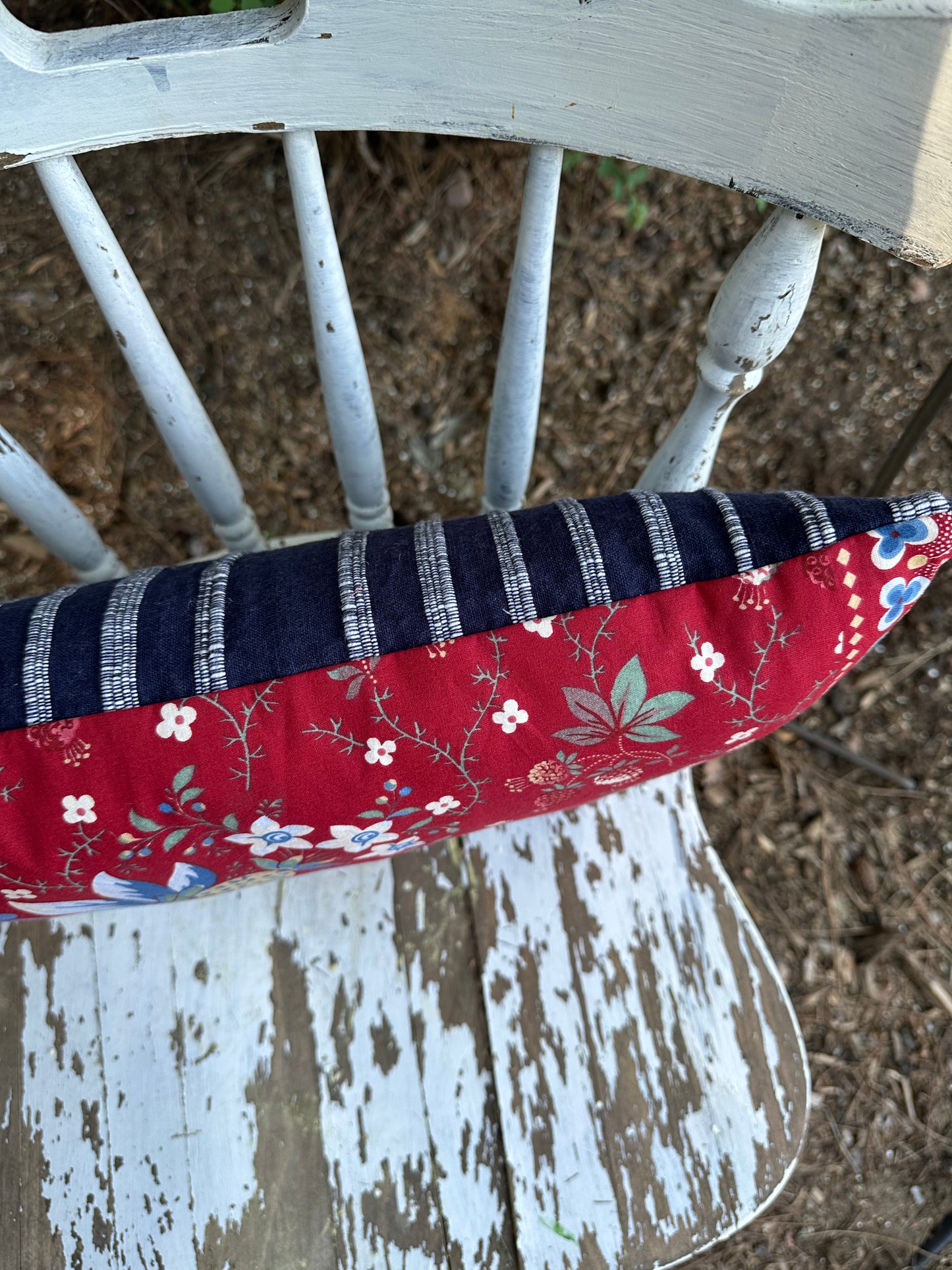 Patriotic RWB Floral Pillow