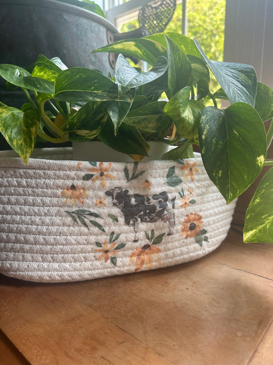 Cotton Woven Basket Decoupaged