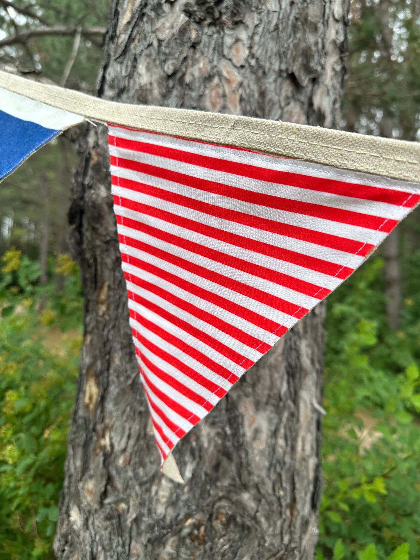 BANNER  Patriotic Red + Blue Striped Textile Pendants