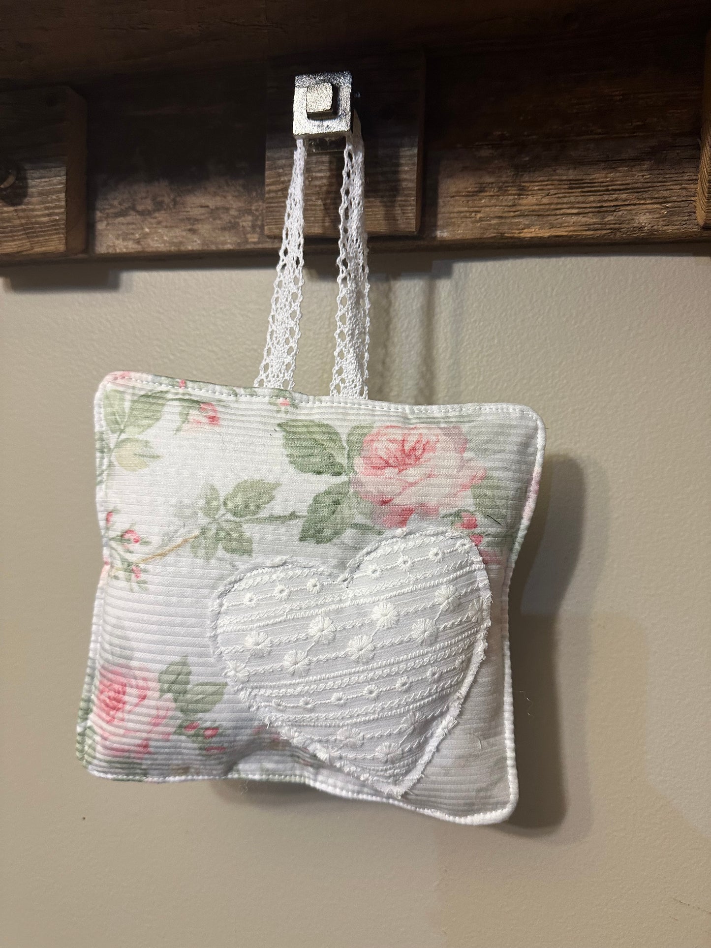 Soft Rose Textured Embroidery Heart wall hanging