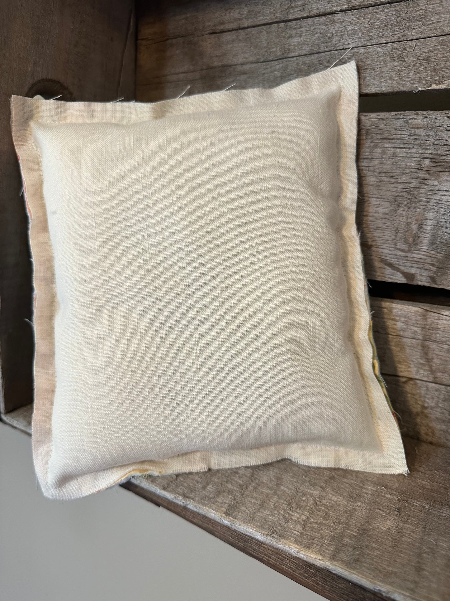 Daisy HOPE Vintage Quilted LINEN Back Pillow Raw Edge