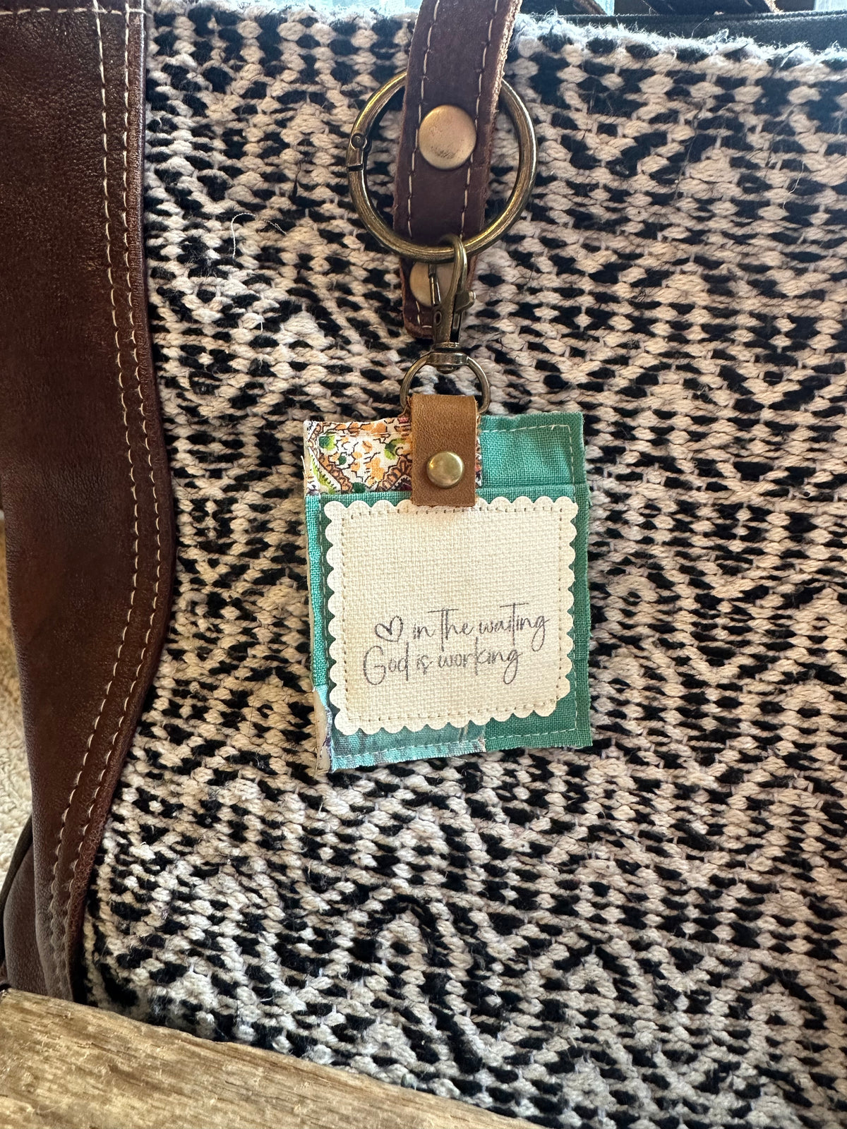 In the Waiting, God Is Still Working | Vintage Quilt Bag Tag