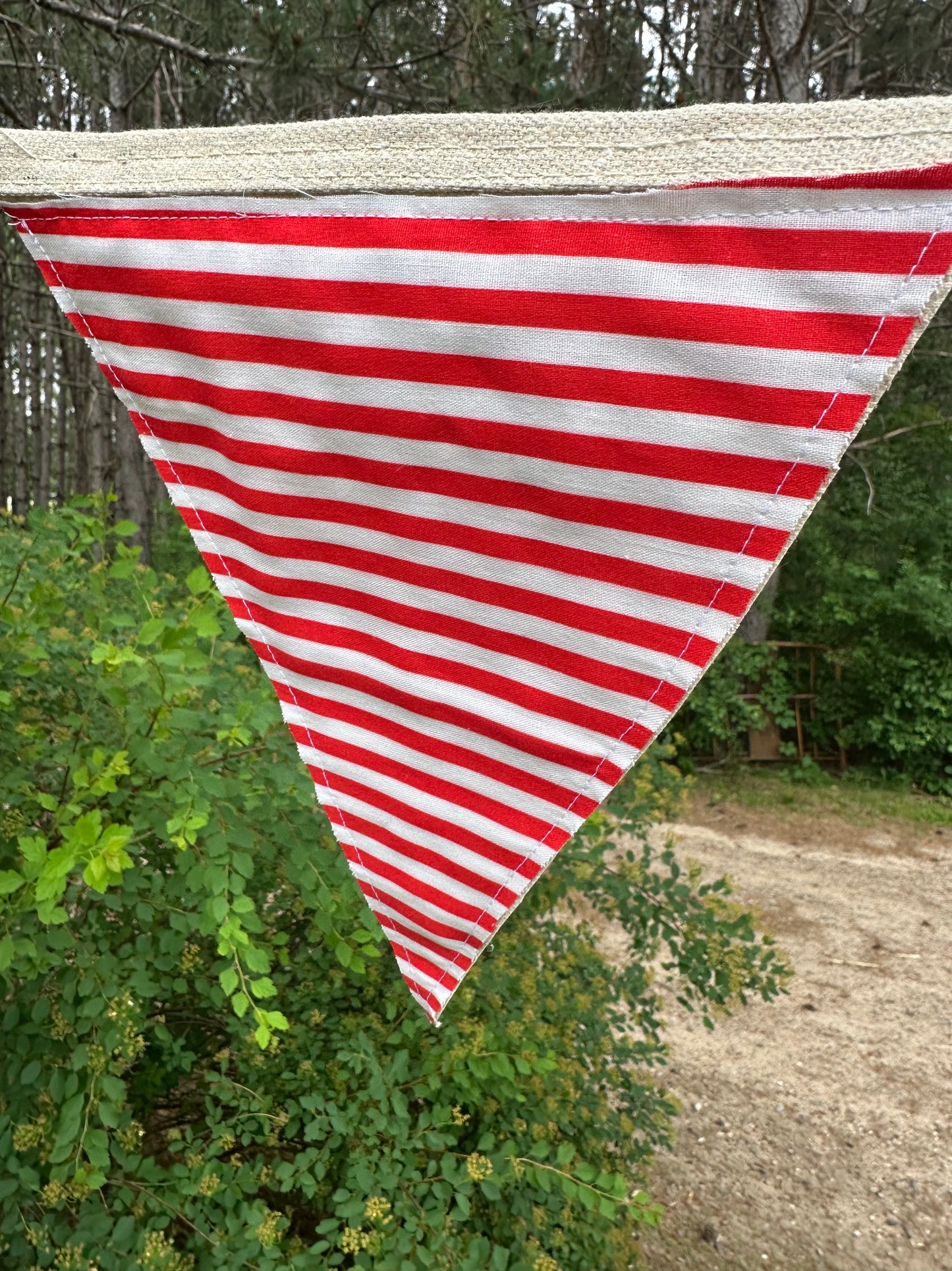 BANNER  Patriotic Red + Blue Striped Textile Pendants