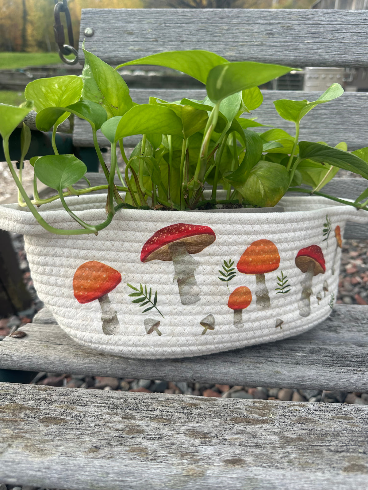 Cotton Woven Basket Decoupaged Fall Mushrooms
