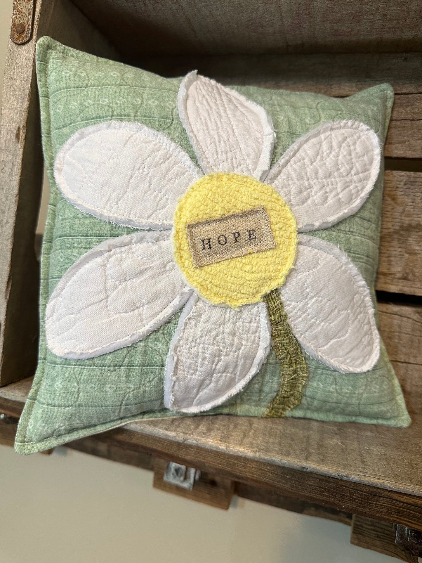 Daisy HOPE Vintage Chenille, Quilt & Linen Pillow FINISHED EDGES