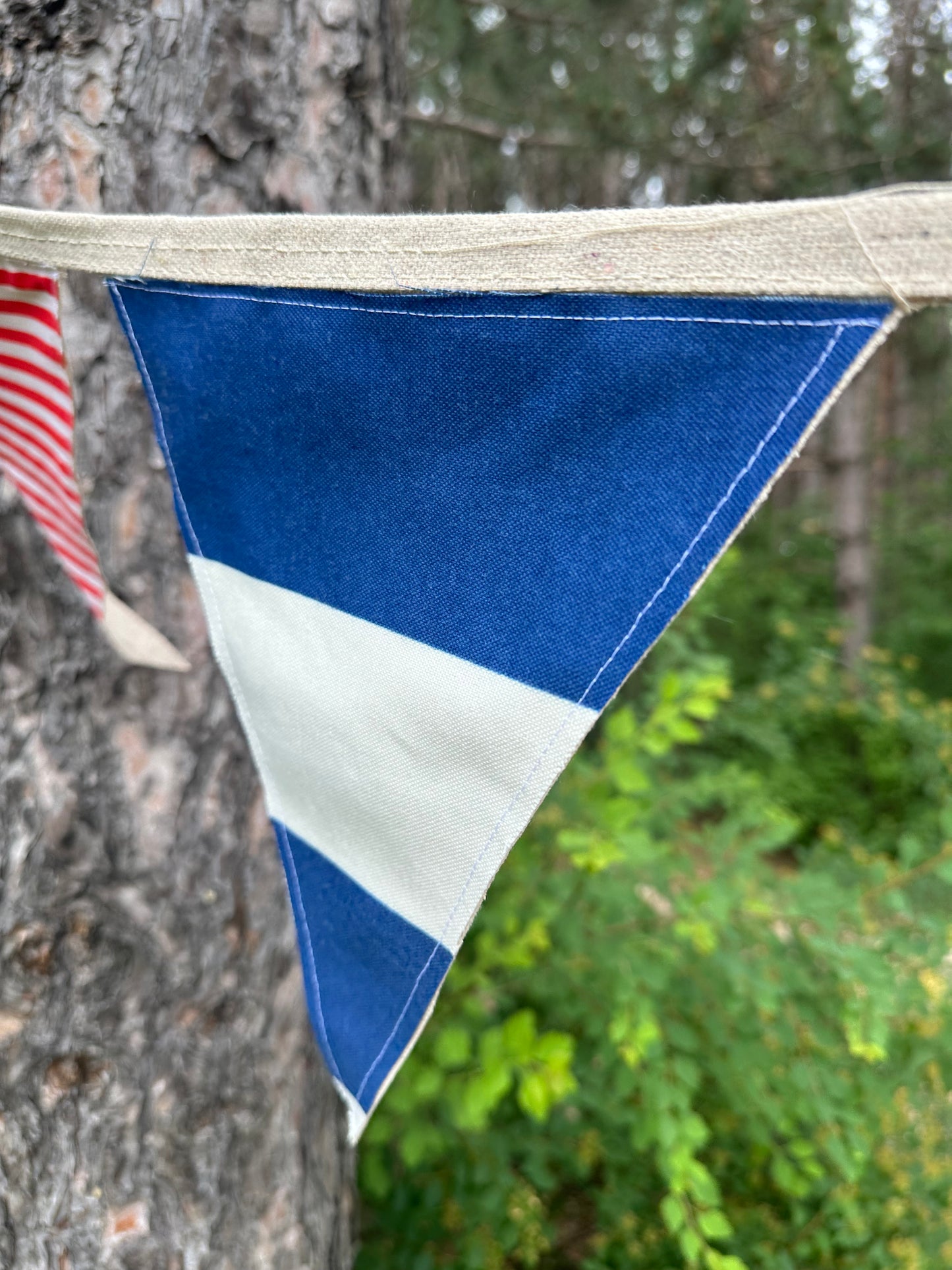 BANNER  Patriotic Red + Blue Striped Textile Pendants