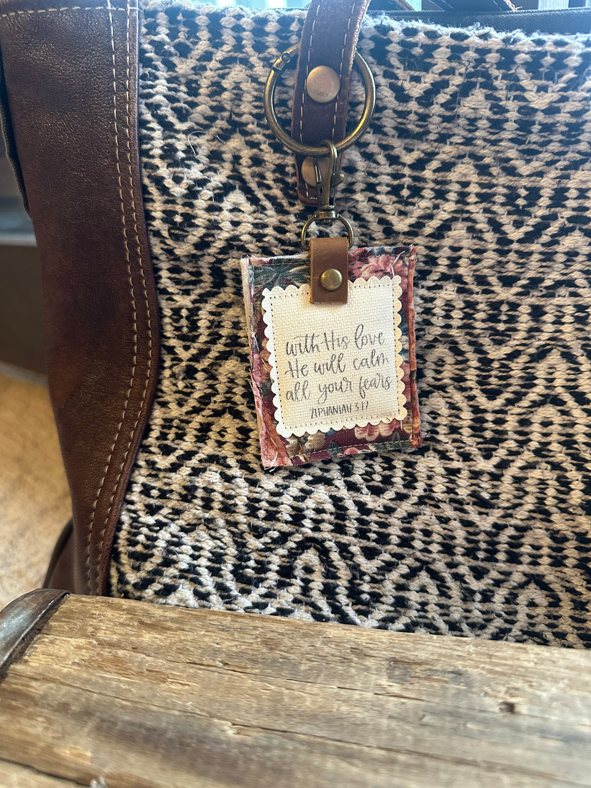 With His Love He Will Calm All Your Fears | Vintage Quilt Bag Tag