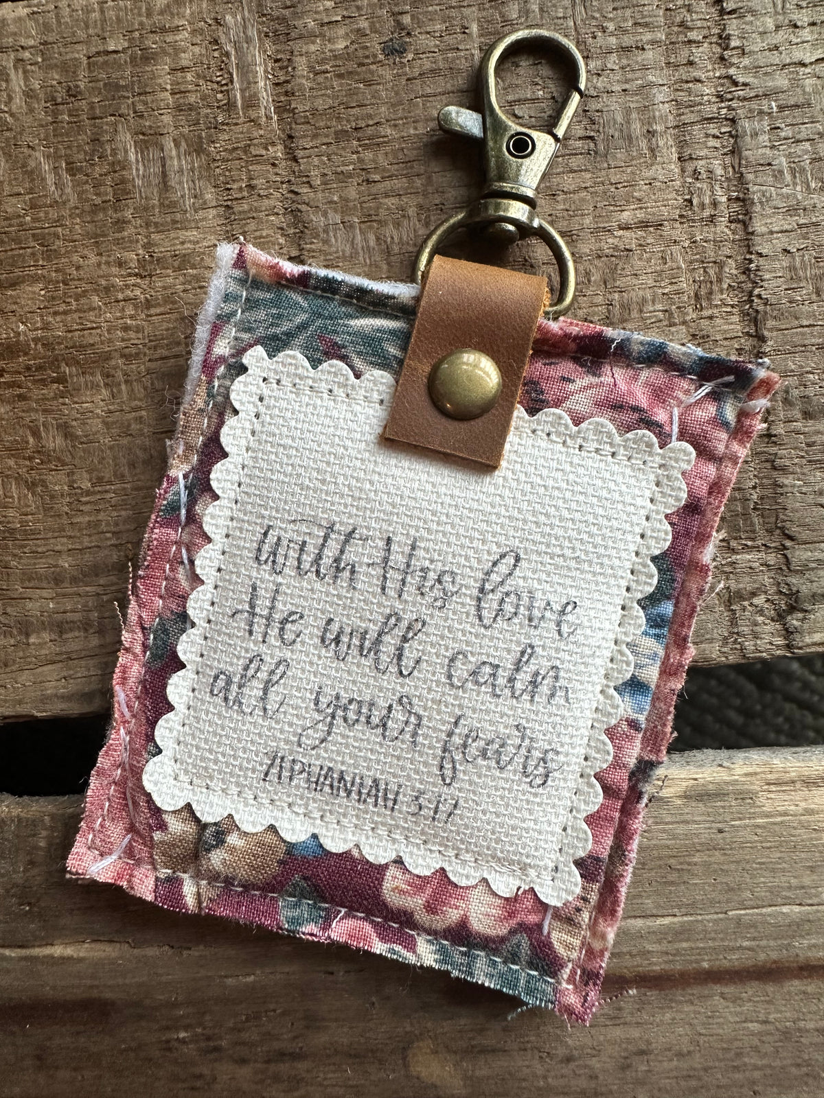 With His Love He Will Calm All Your Fears | Vintage Quilt Bag Tag