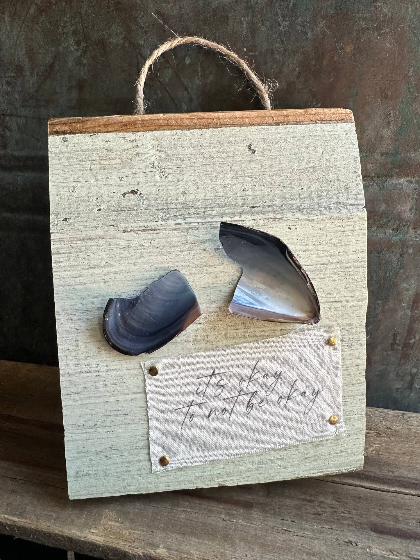Broken Mussel Shell + Weathered painted wood: it’s okay to not be okay