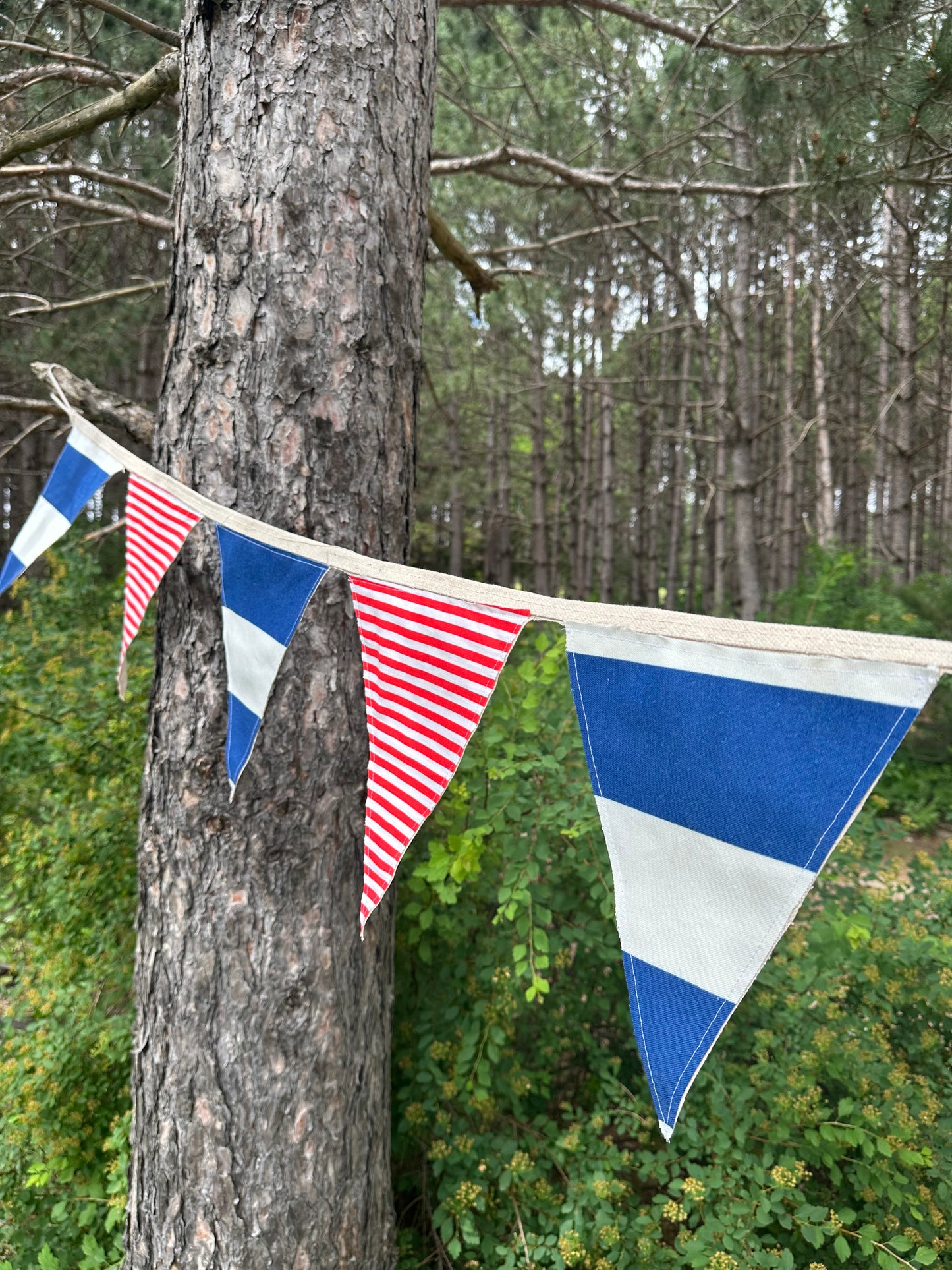 BANNER  Patriotic Red + Blue Striped Textile Pendants