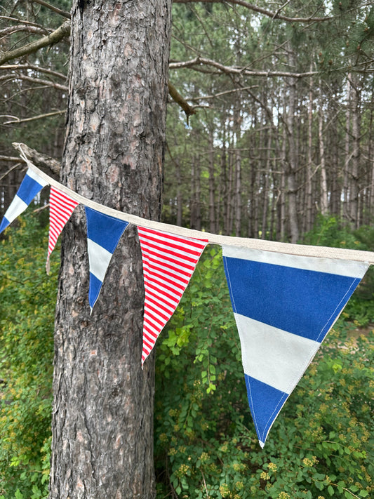 BANNER  Patriotic Red + Blue Striped Textile Pendants