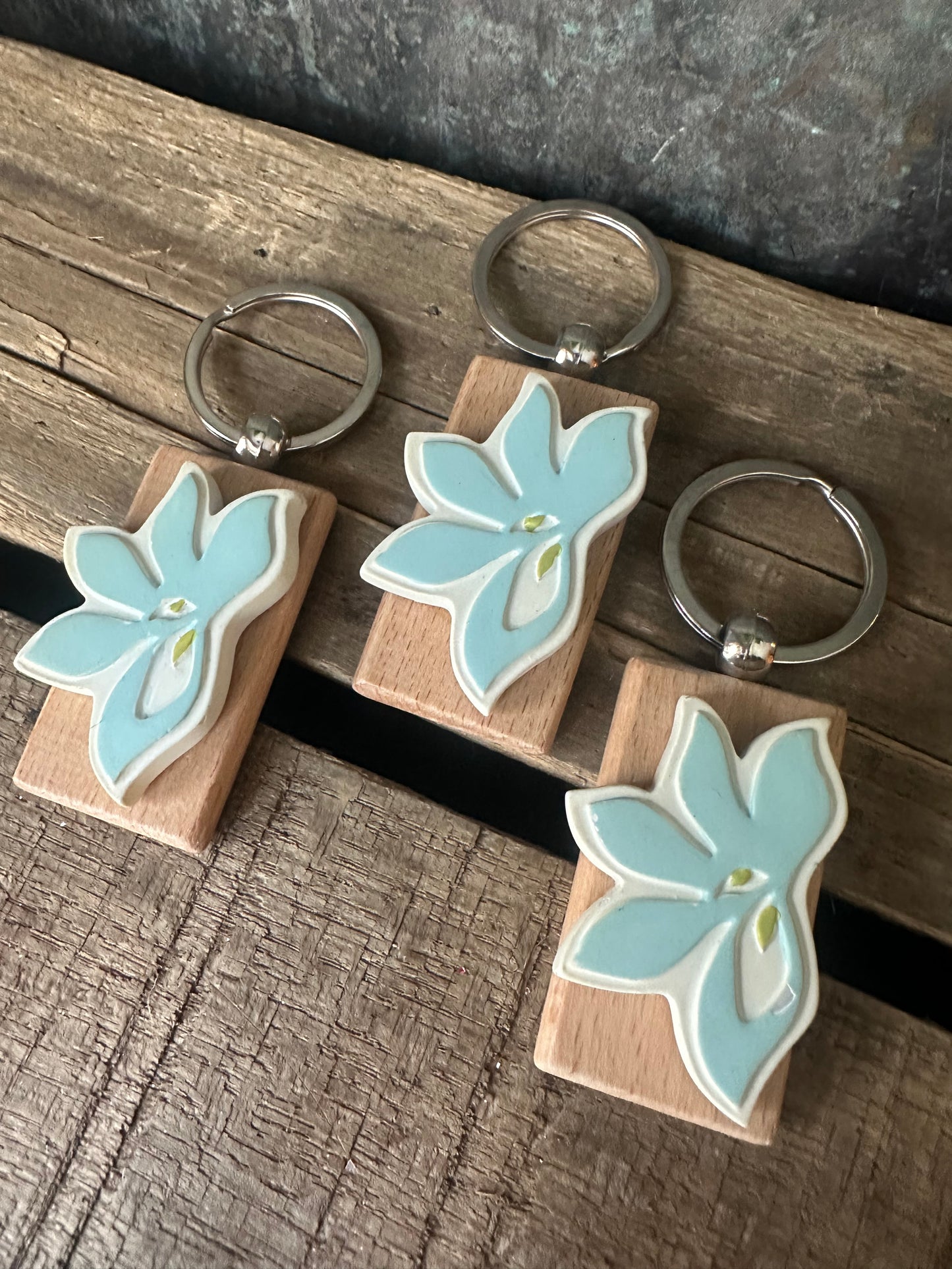 Repurposed Blue resin flower keychain