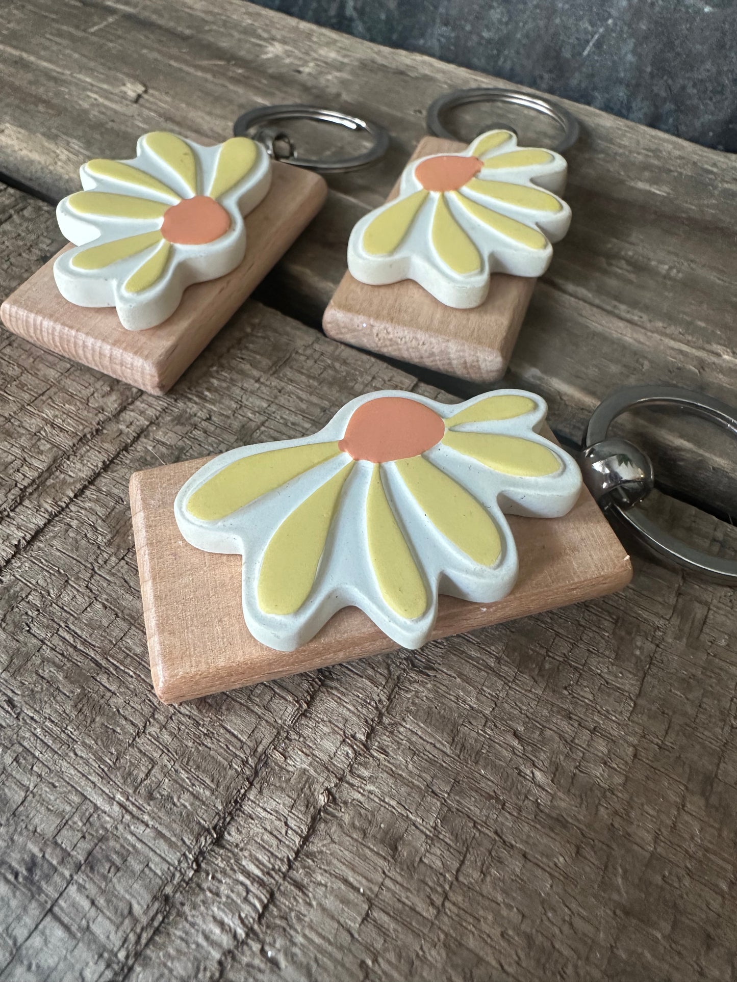 Repurposed Yellow resin flower keychain