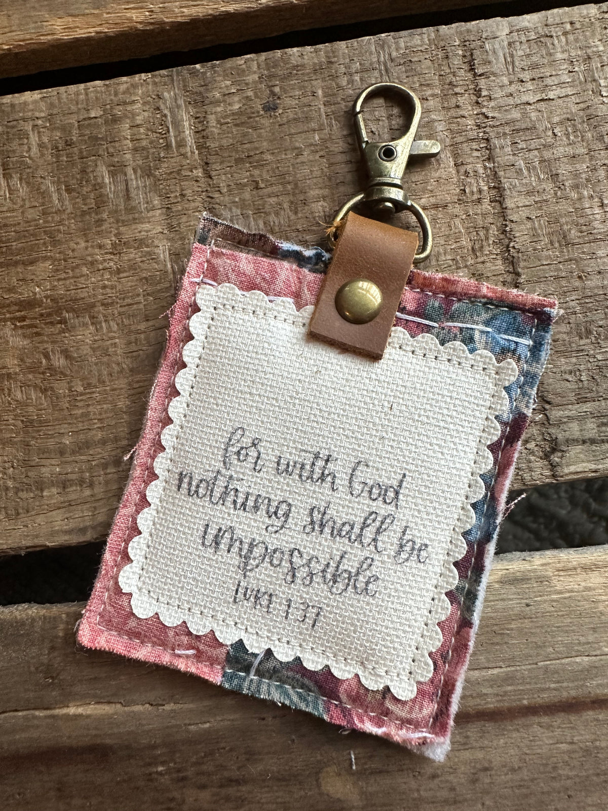 For With God Nothing Shall Be Impossible | Vintage Quilt Bag Tag
