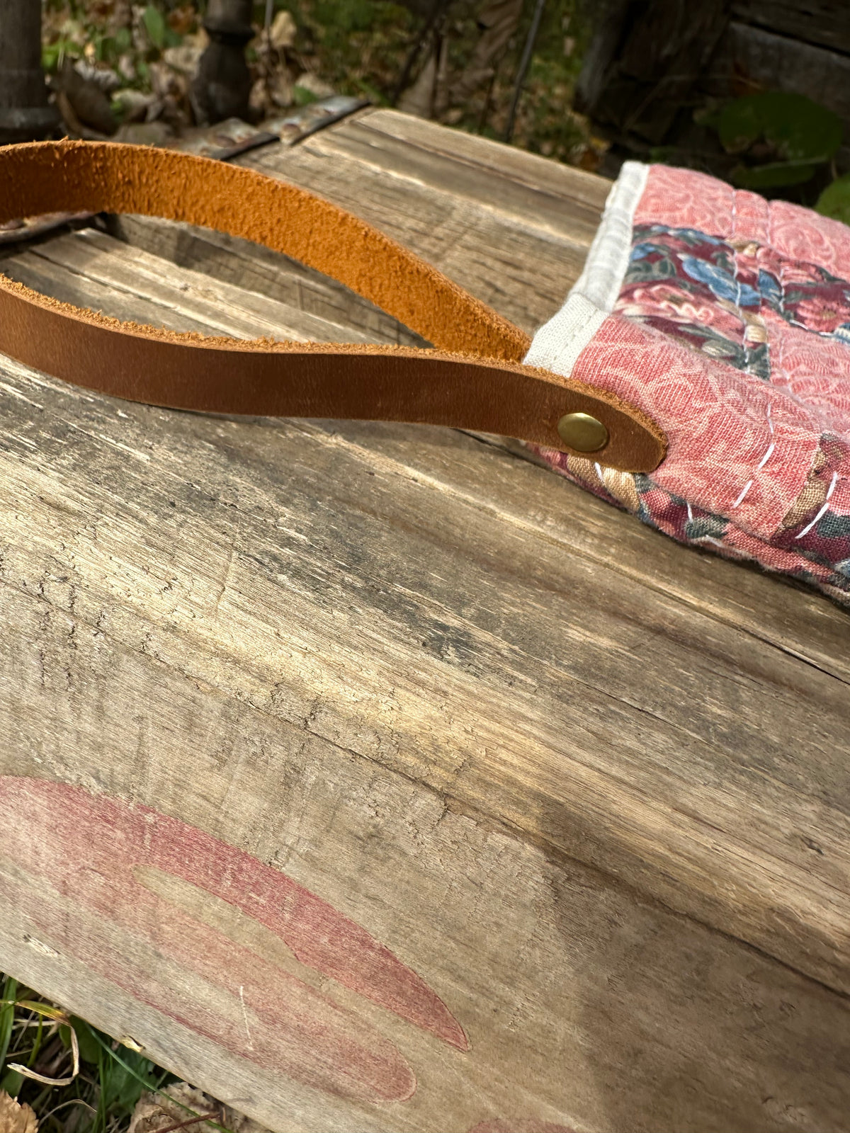 Vintage Floral Quilt Book Sleeve with Leather Wristlet | Pink Patchwork