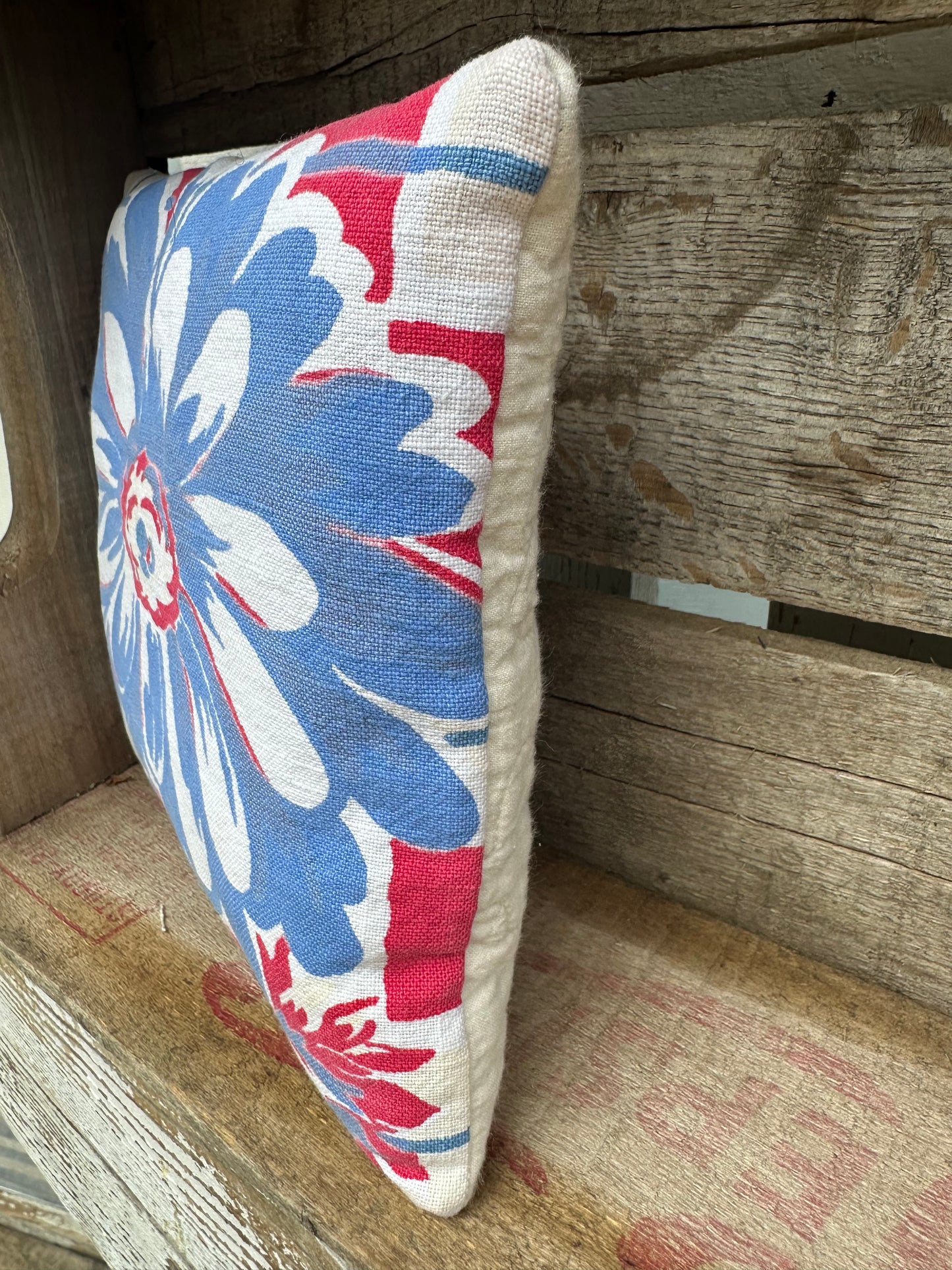 Vintage Red White Blue Flower Tablecloth Pillow