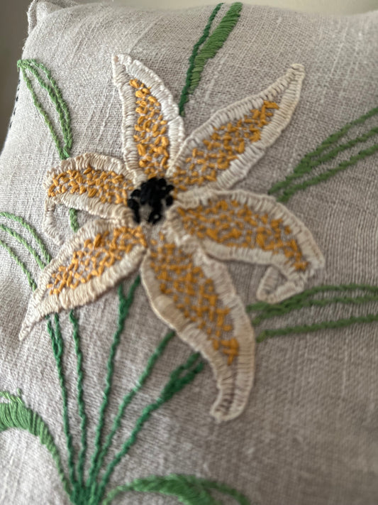 Vintage Hand Embroidered Flower Pillow