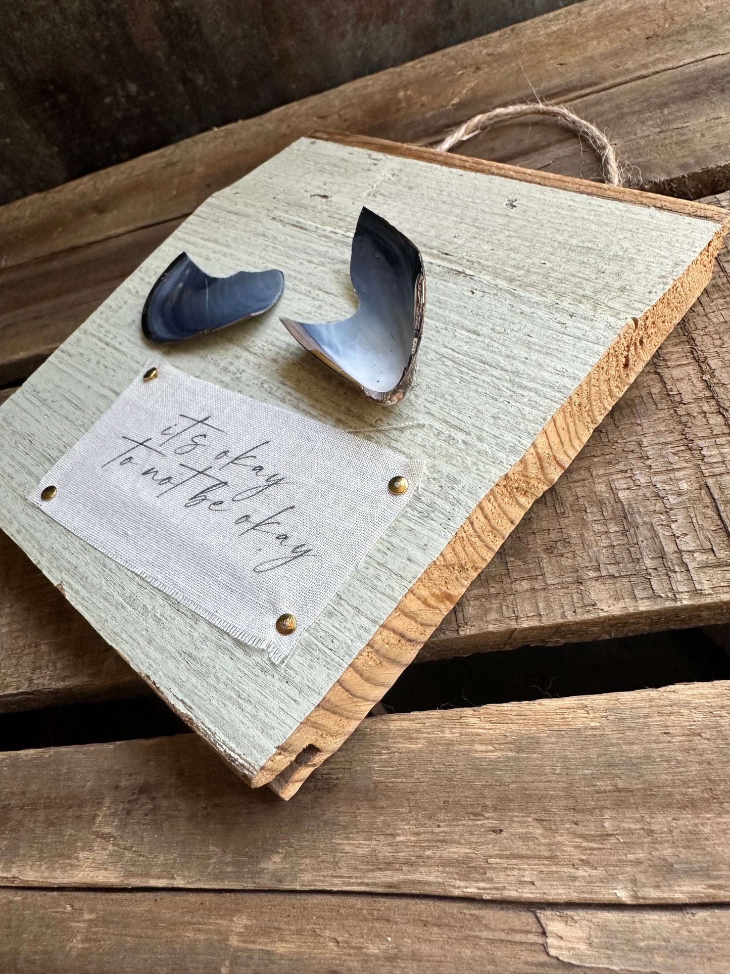 Broken Mussel Shell + Weathered painted wood: it’s okay to not be okay