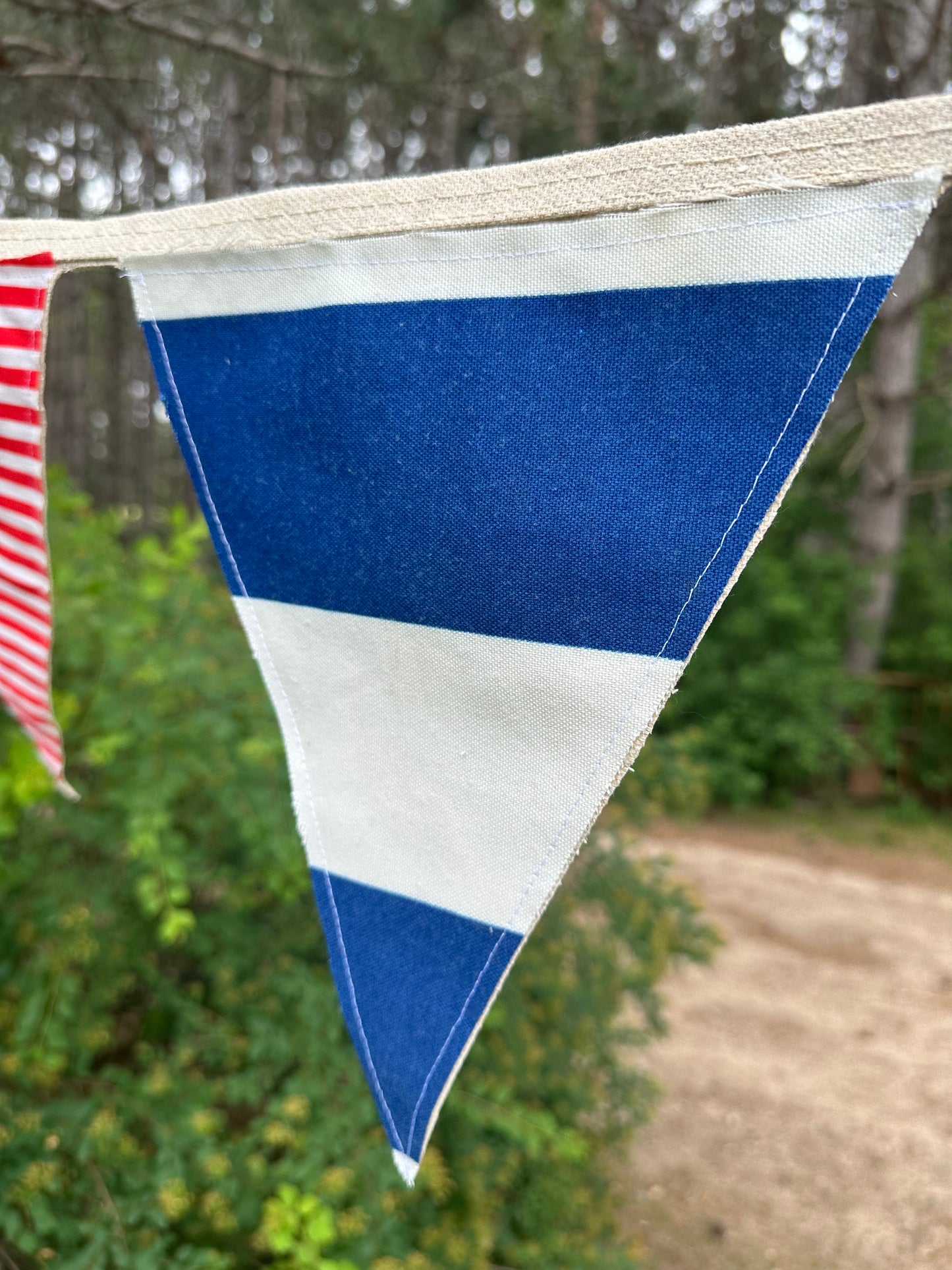 BANNER  Patriotic Red + Blue Striped Textile Pendants