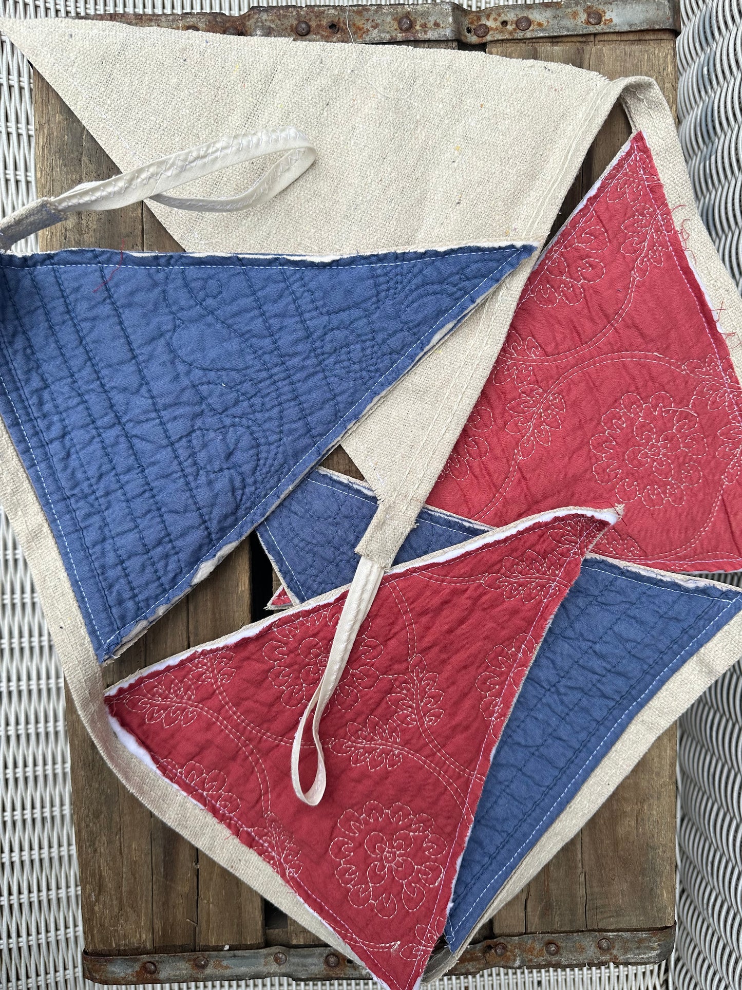 BANNER Patriotic  Blue + Red Quilted Pendants