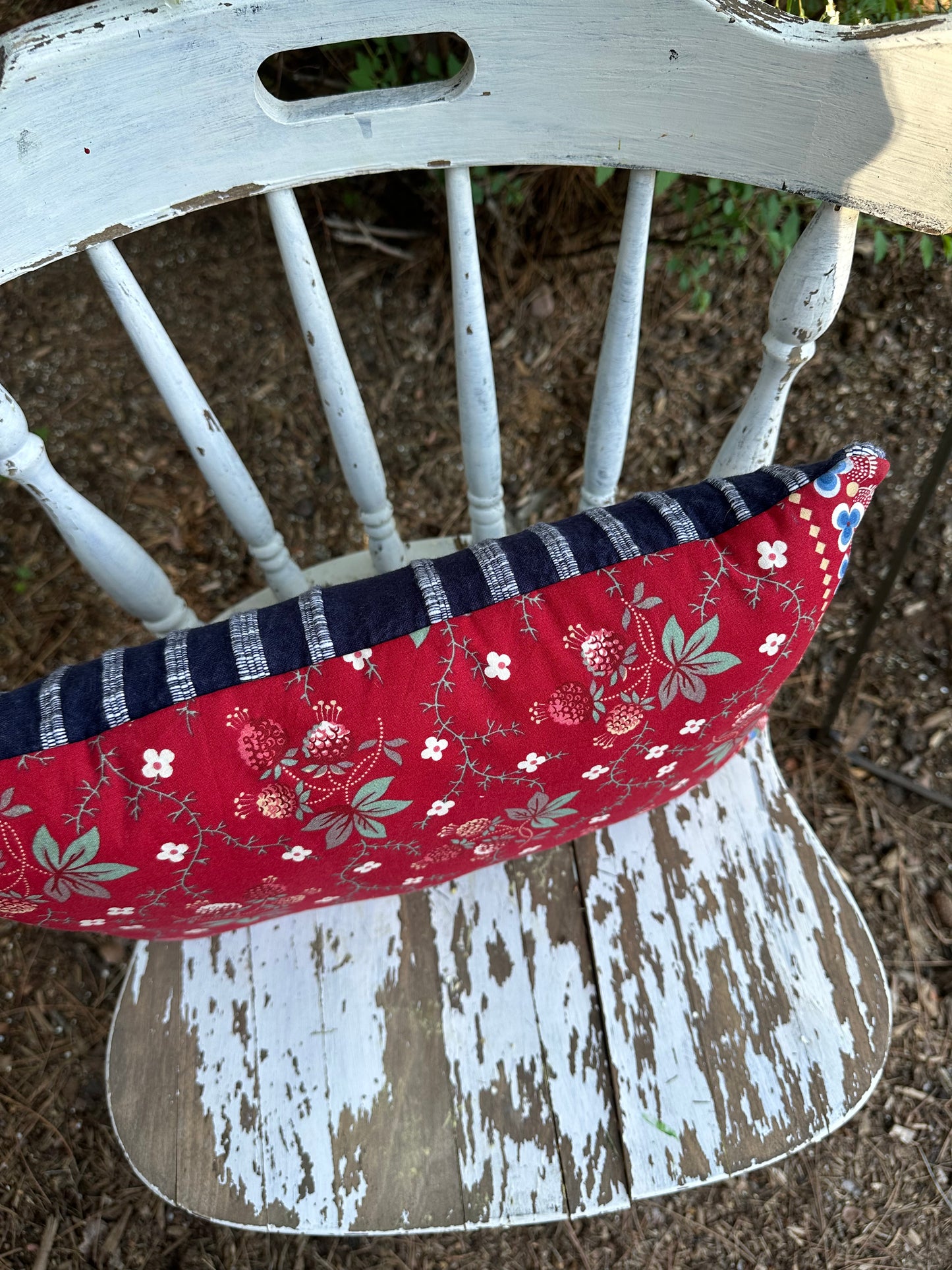 Patriotic RWB Floral Pillow