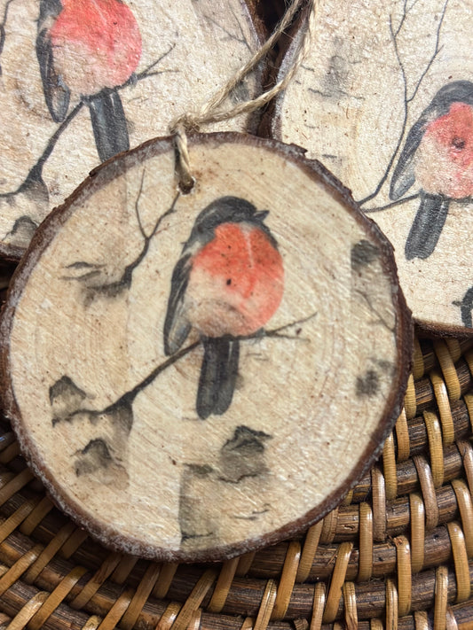 Ornament Wood: Bird on Birch Branch