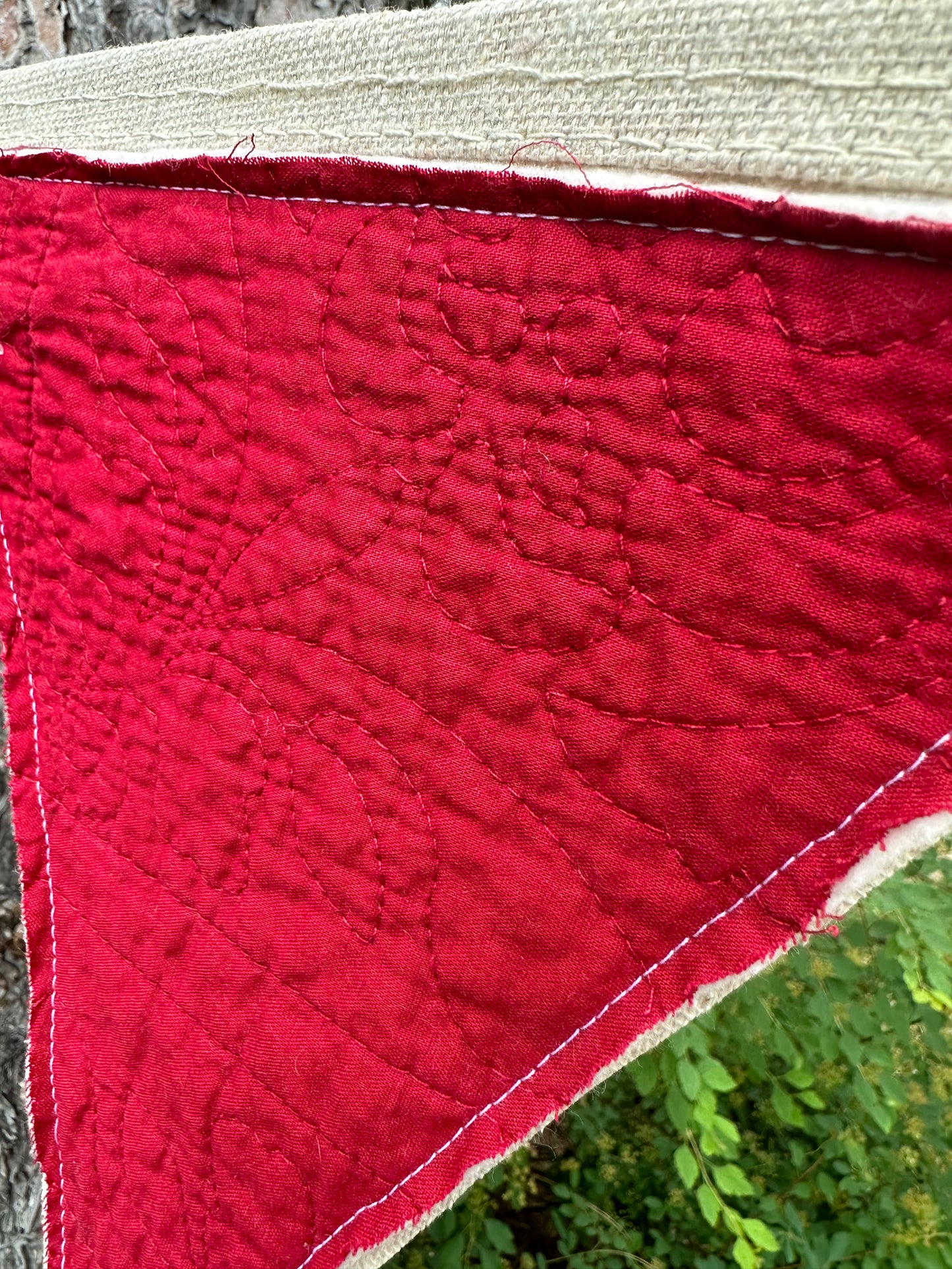 BANNER Patriotic  Blue With Polka Dot Textile + Red Quilted Pendants