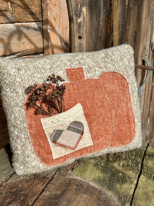 Velvet Pumpkin Wool Accent Pillow | Reclaimed Textile Fall Decor
