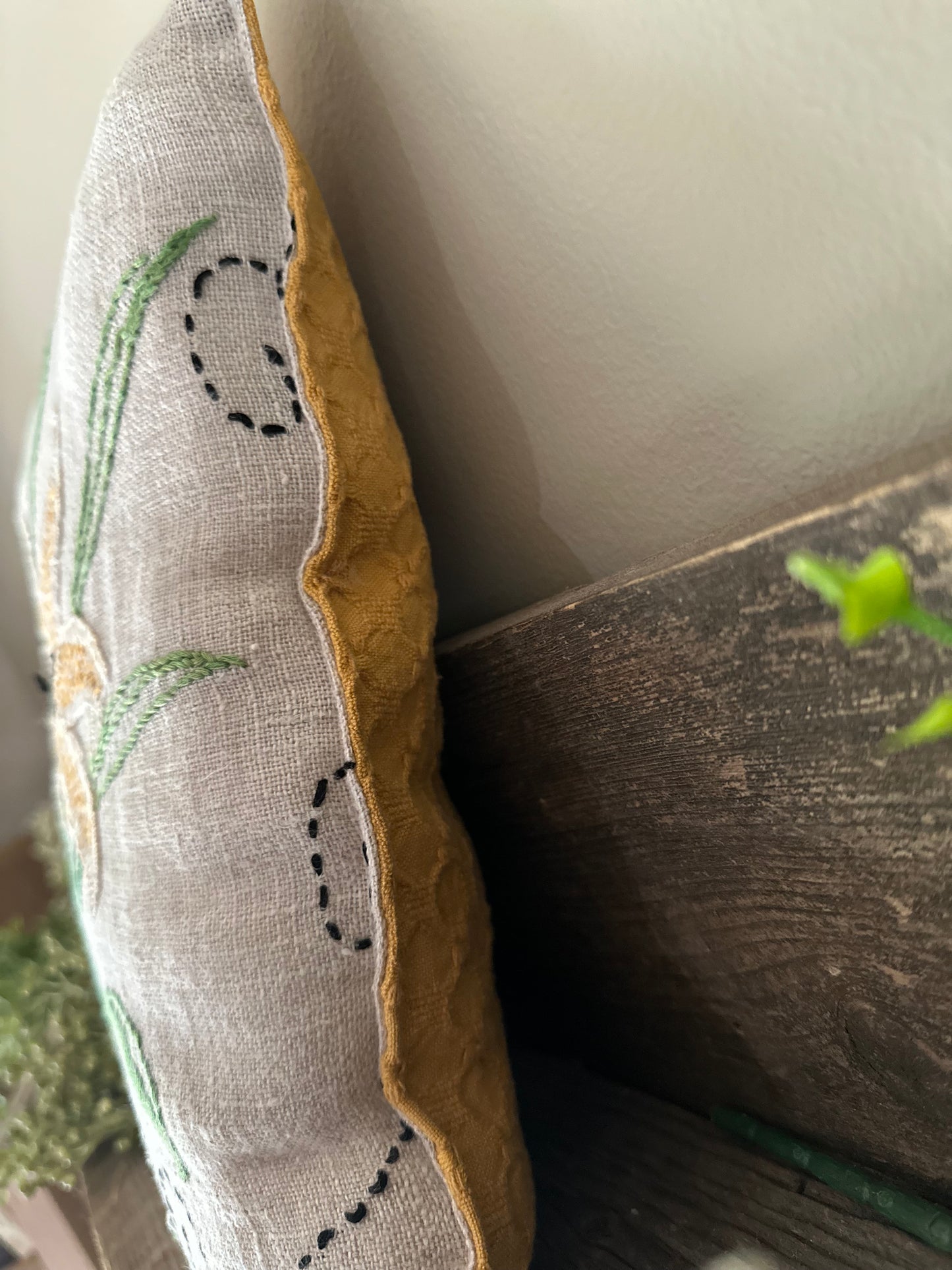 Vintage Hand Embroidered Flower Pillow